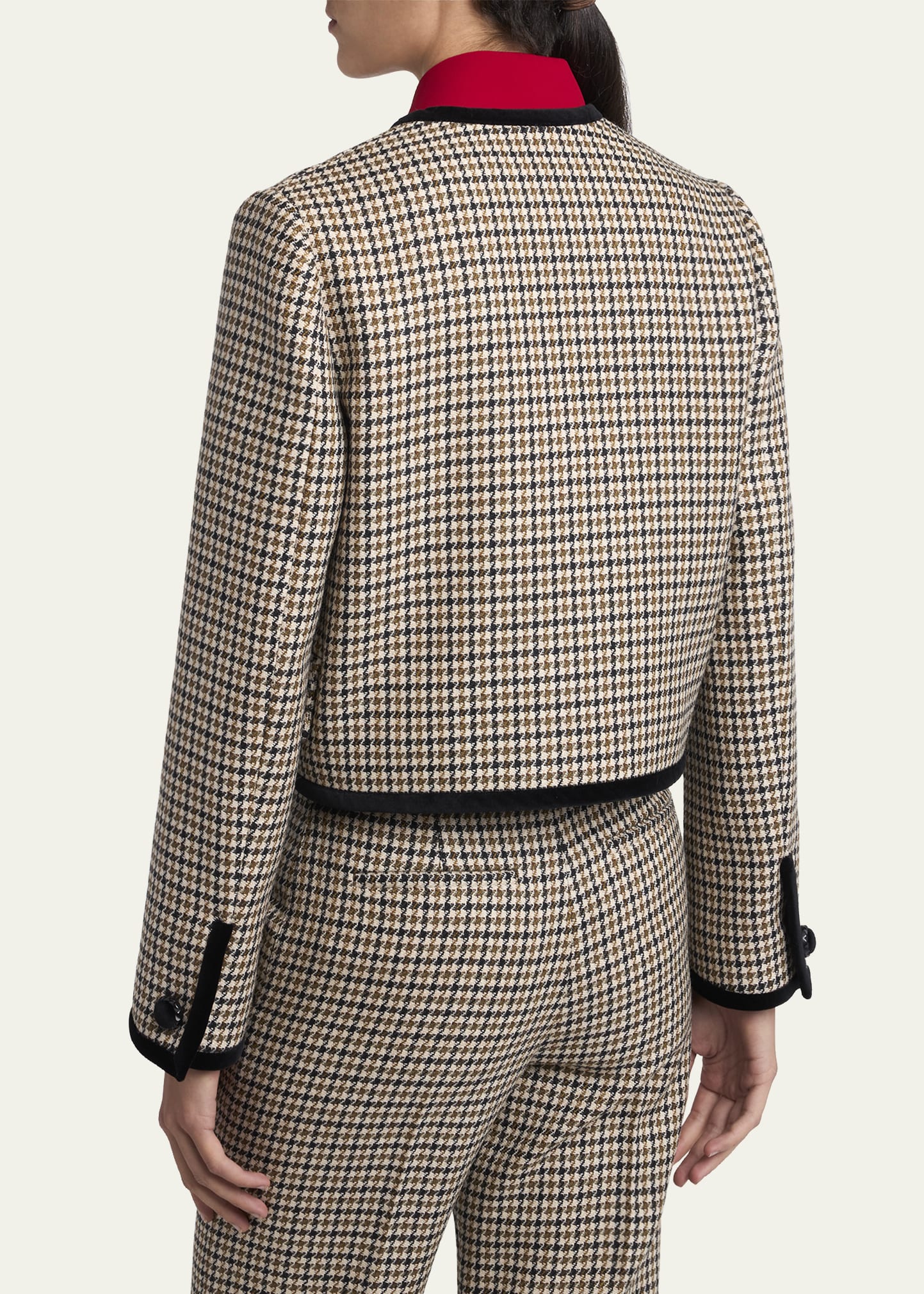 Valentino Garavani Velvet-Trim Houndstooth Crop Wrap Jacket