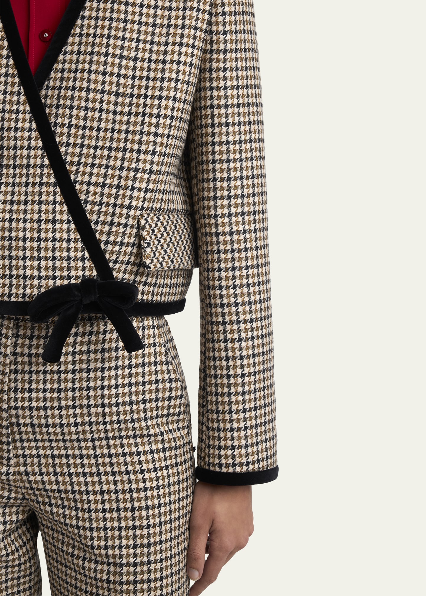 Valentino Garavani Velvet-Trim Houndstooth Crop Wrap Jacket