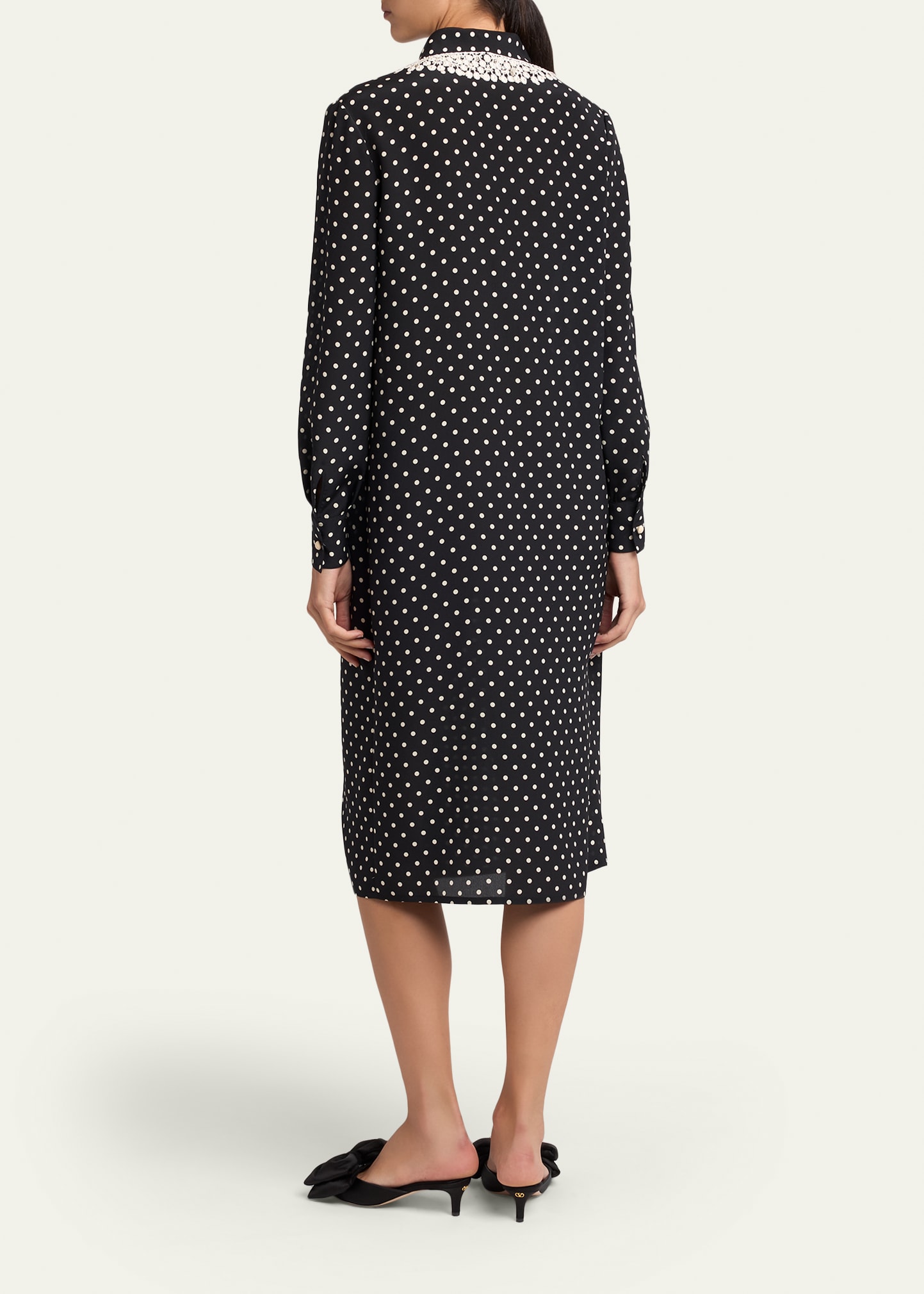 Valentino Garavani Polka-Dot Silk Lace-Collar Midi Shirtdress