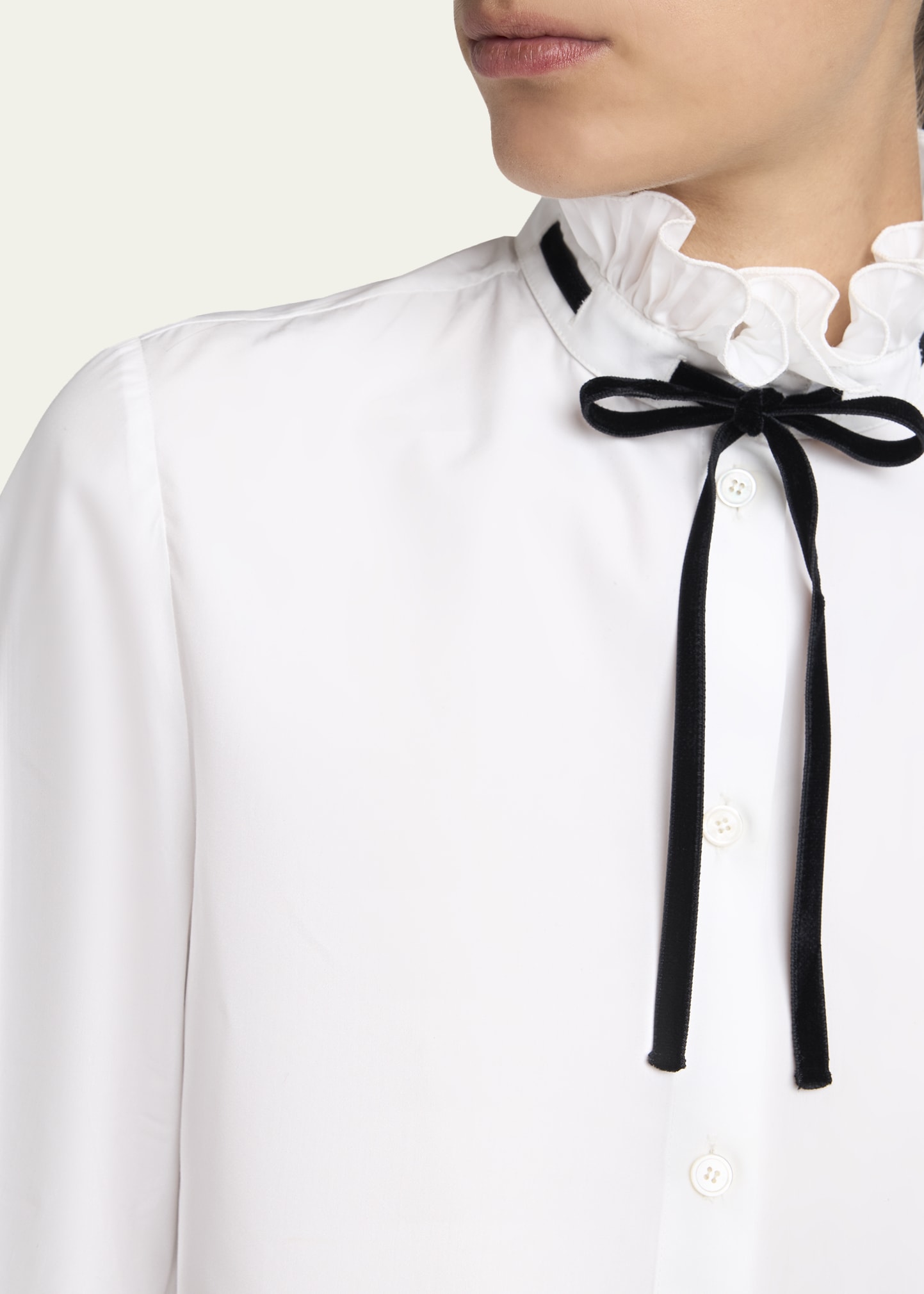 Valentino Garavani Ruffle Bow-Collar Balloon-Sleeve Button-Down