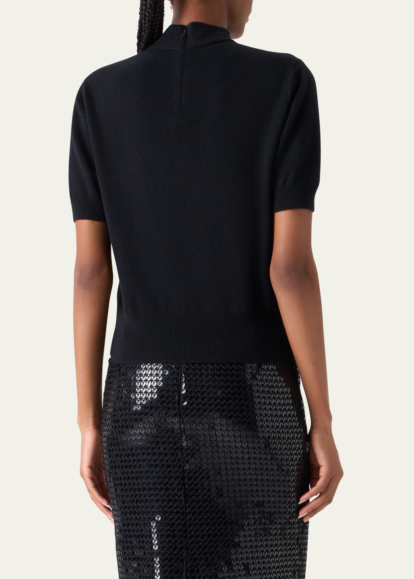 Akris Mock-Neck Short-Sleeve Cashmere Sweater - Bergdorf Goodman