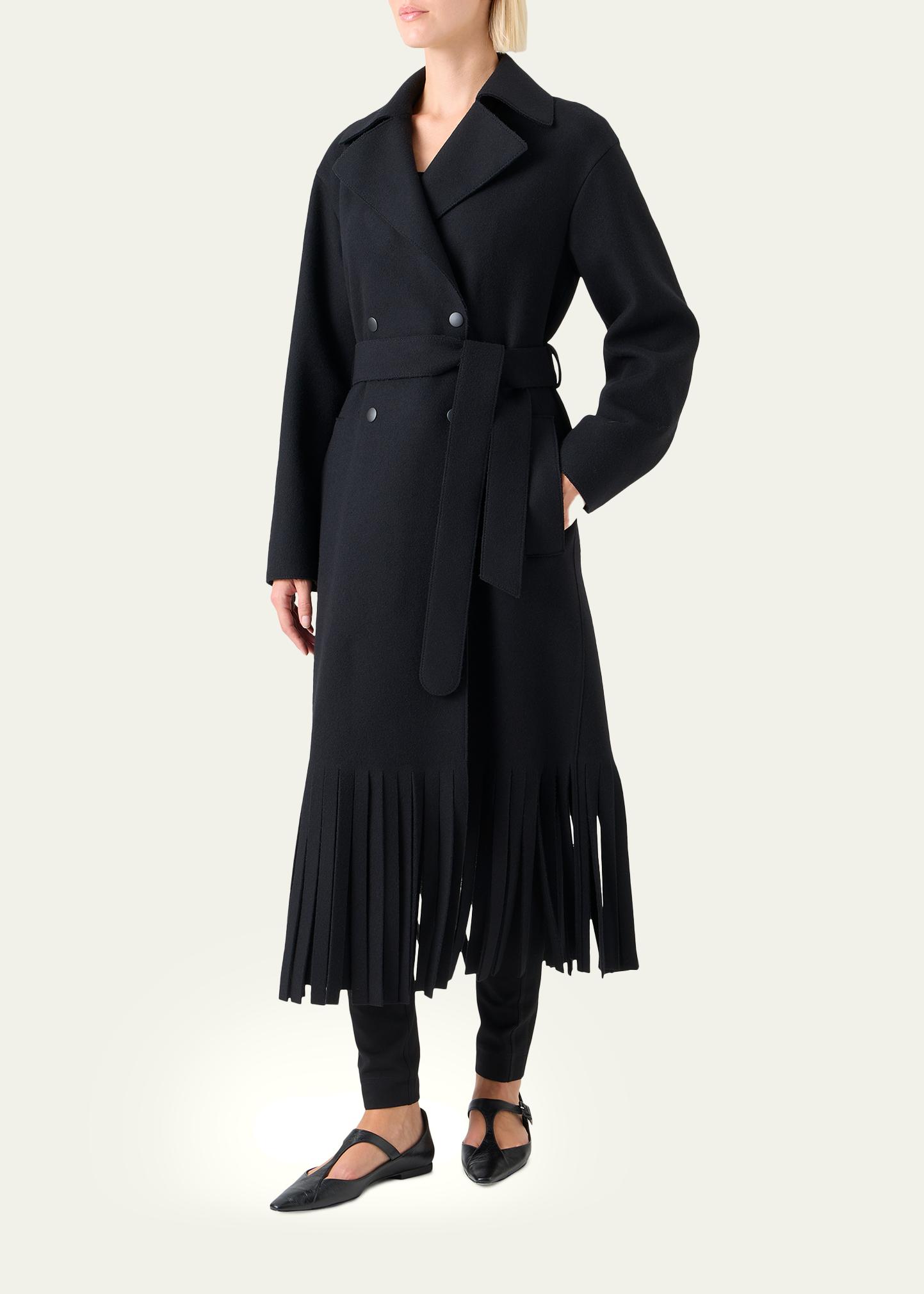 Akris punto Fringed Wool Belted Maxi Trench Coat - Bergdorf Goodman