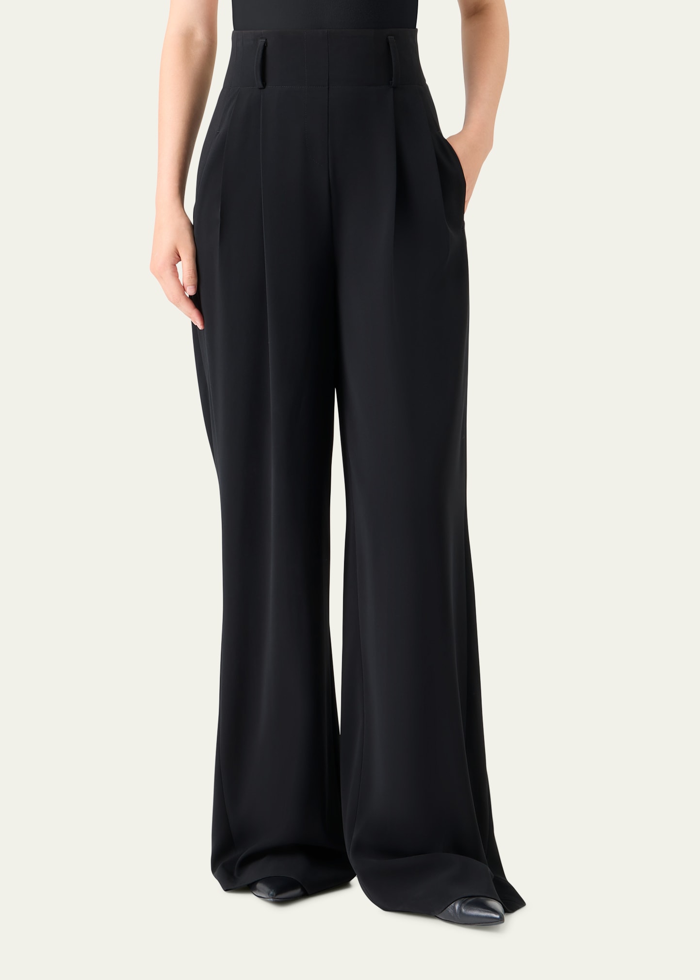 Akris punto Florina High-Rise Pleated Crepe Wide-Leg Pants