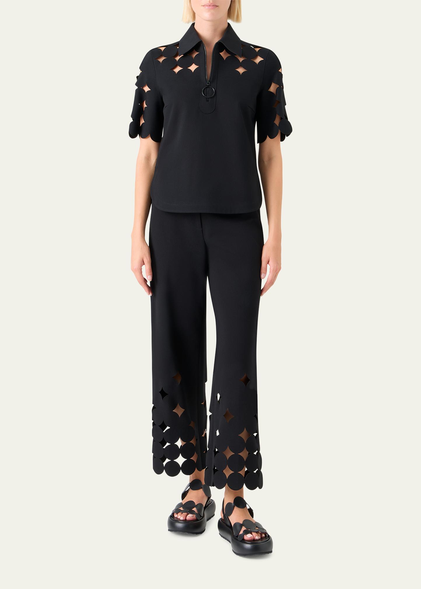 Akris punto Dot Cutout Short-Sleeve Quarter-Zip Shirt - Bergdorf