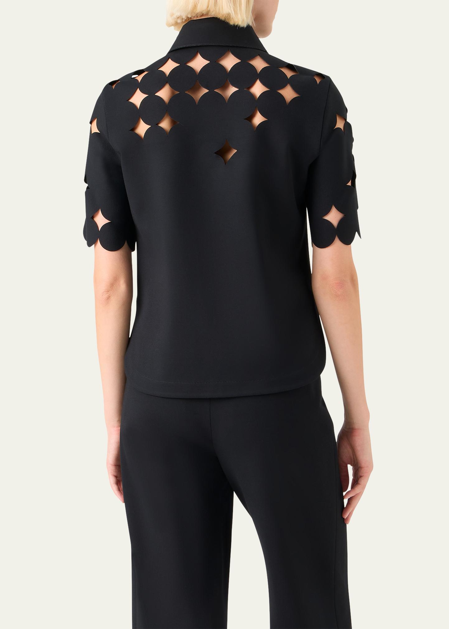 Akris punto Dot Cutout Short-Sleeve Quarter-Zip Shirt - Bergdorf