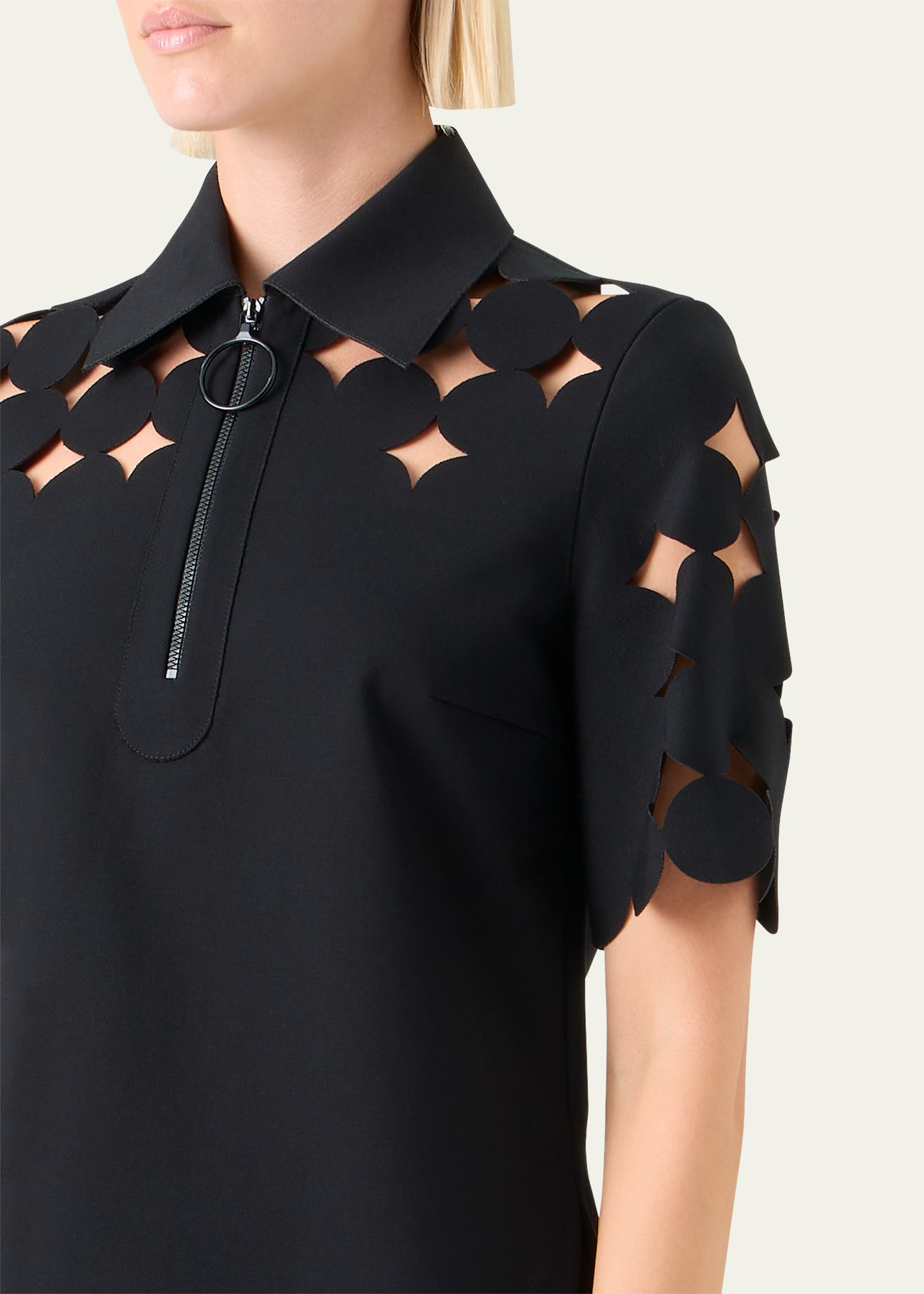 Akris punto Dot Cutout Short-Sleeve Quarter-Zip Shirt - Bergdorf