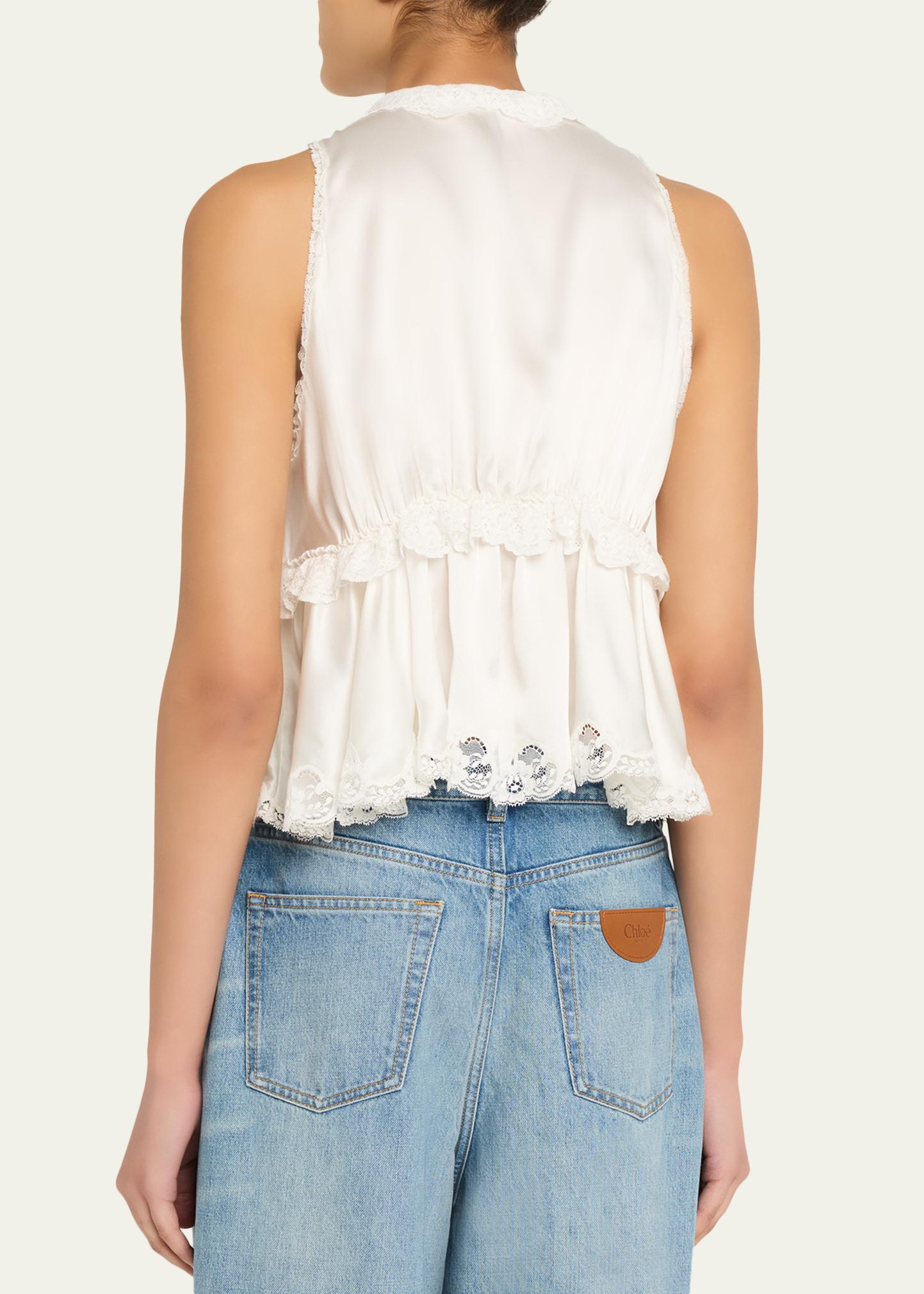 Chloe Ruffle V-Neck Sleeveless Silk Top - Bergdorf Goodman