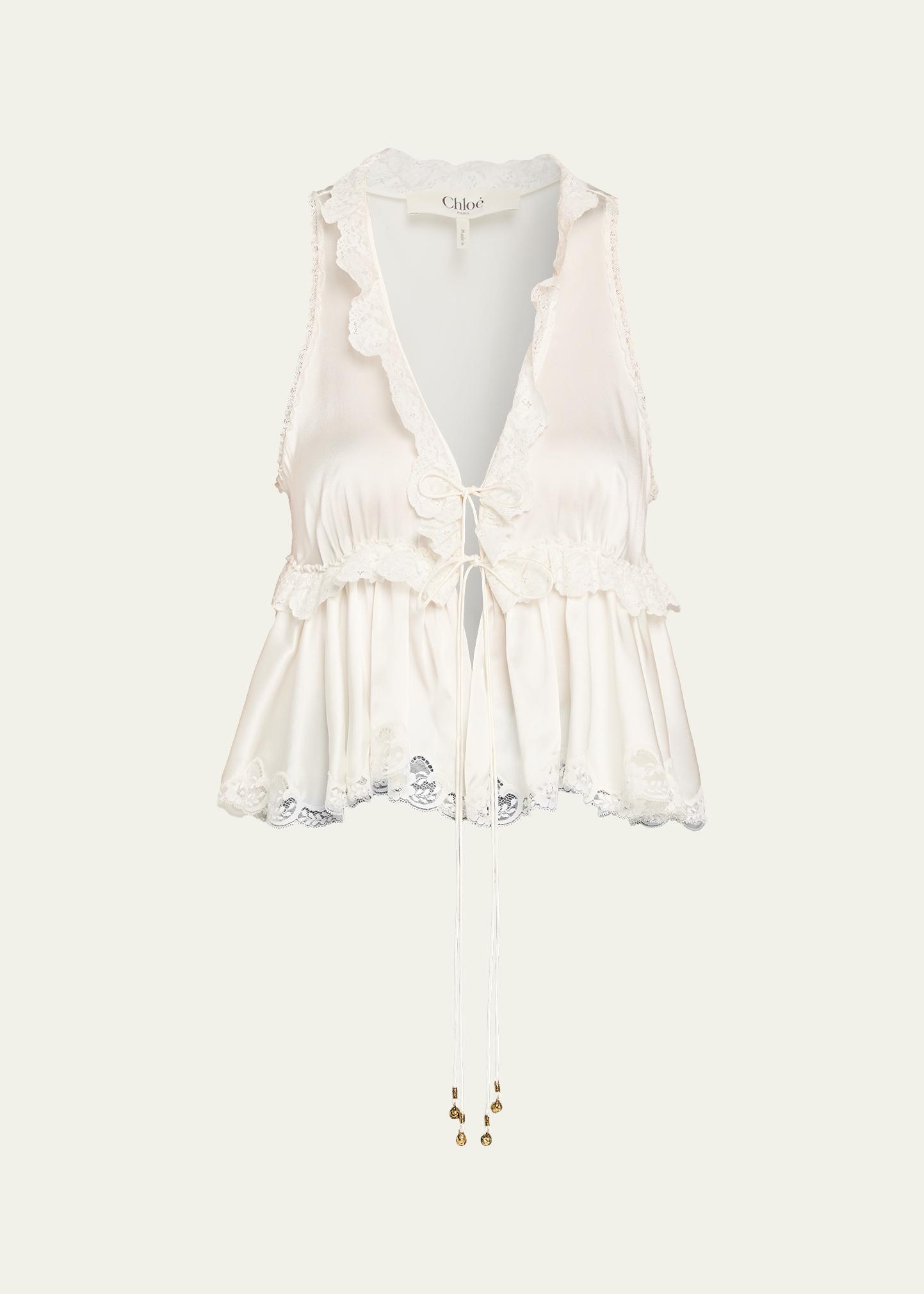 Chloe Ruffle V-Neck Sleeveless Silk Top - Bergdorf Goodman