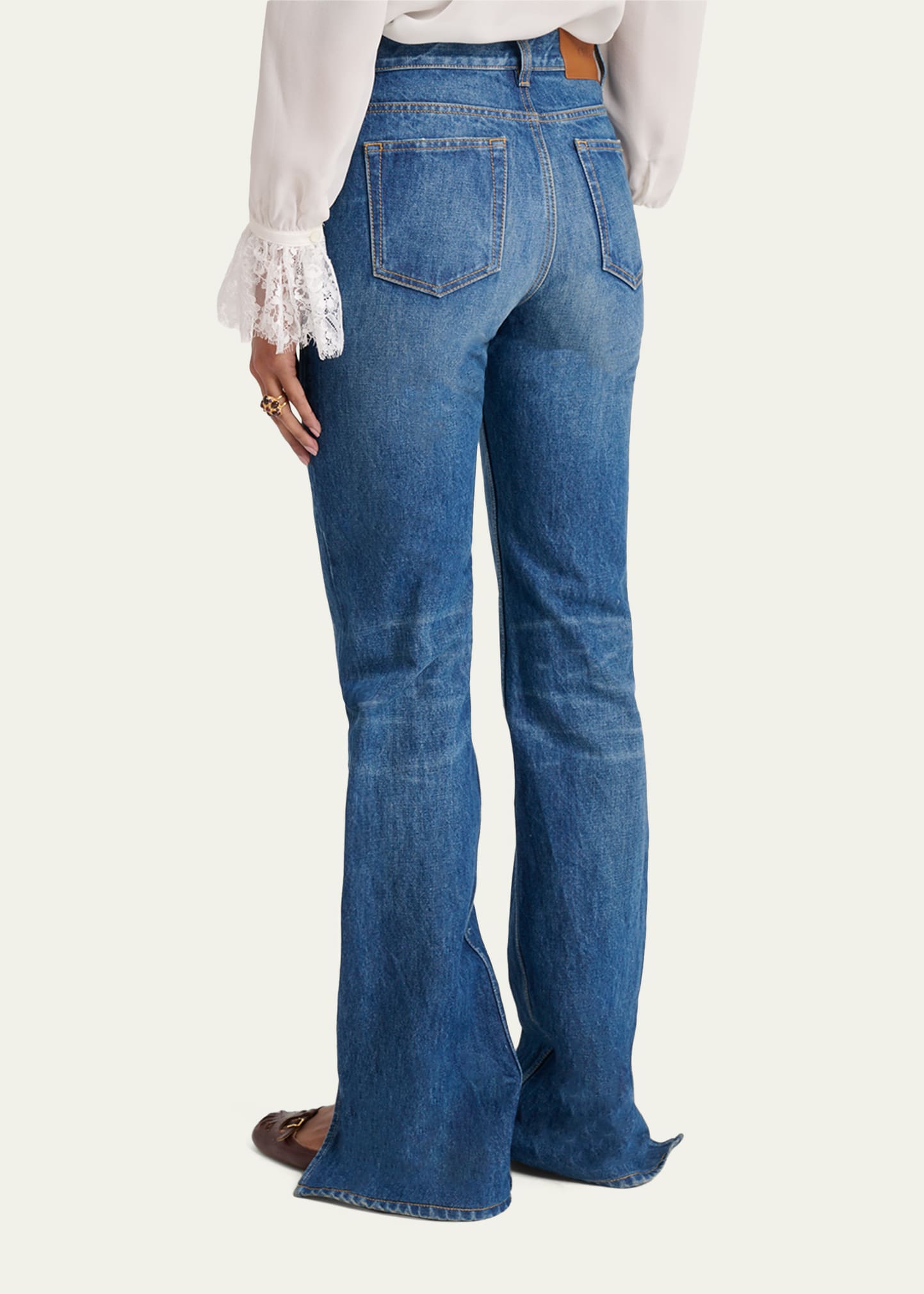 Chloe Denim Bootcut-Leg Split-Hem Pants - Bergdorf Goodman