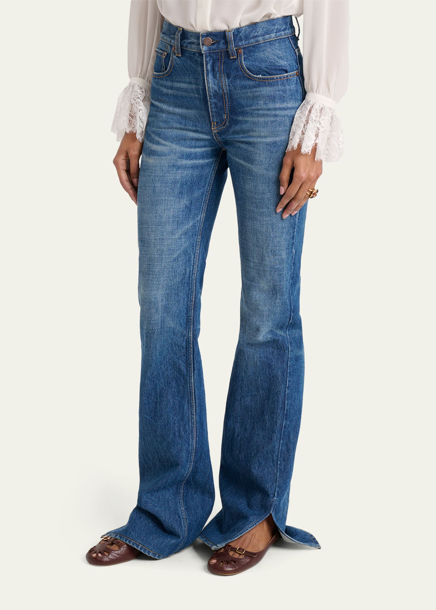 Chloe Denim Bootcut-Leg Split-Hem Pants - Bergdorf Goodman