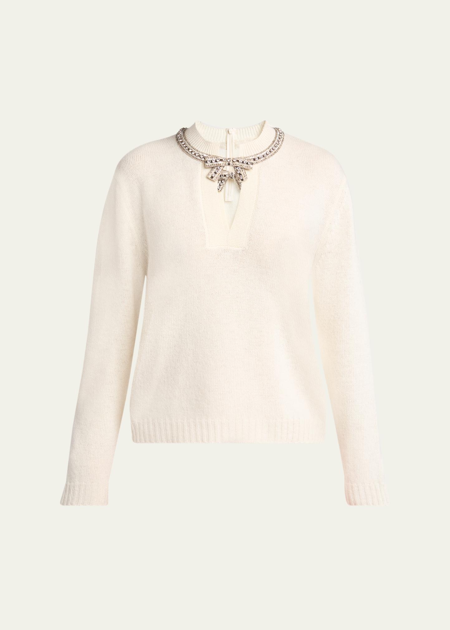Valentino Garavani Embroidered Bow Crewneck Sweater - Bergdorf Goodman