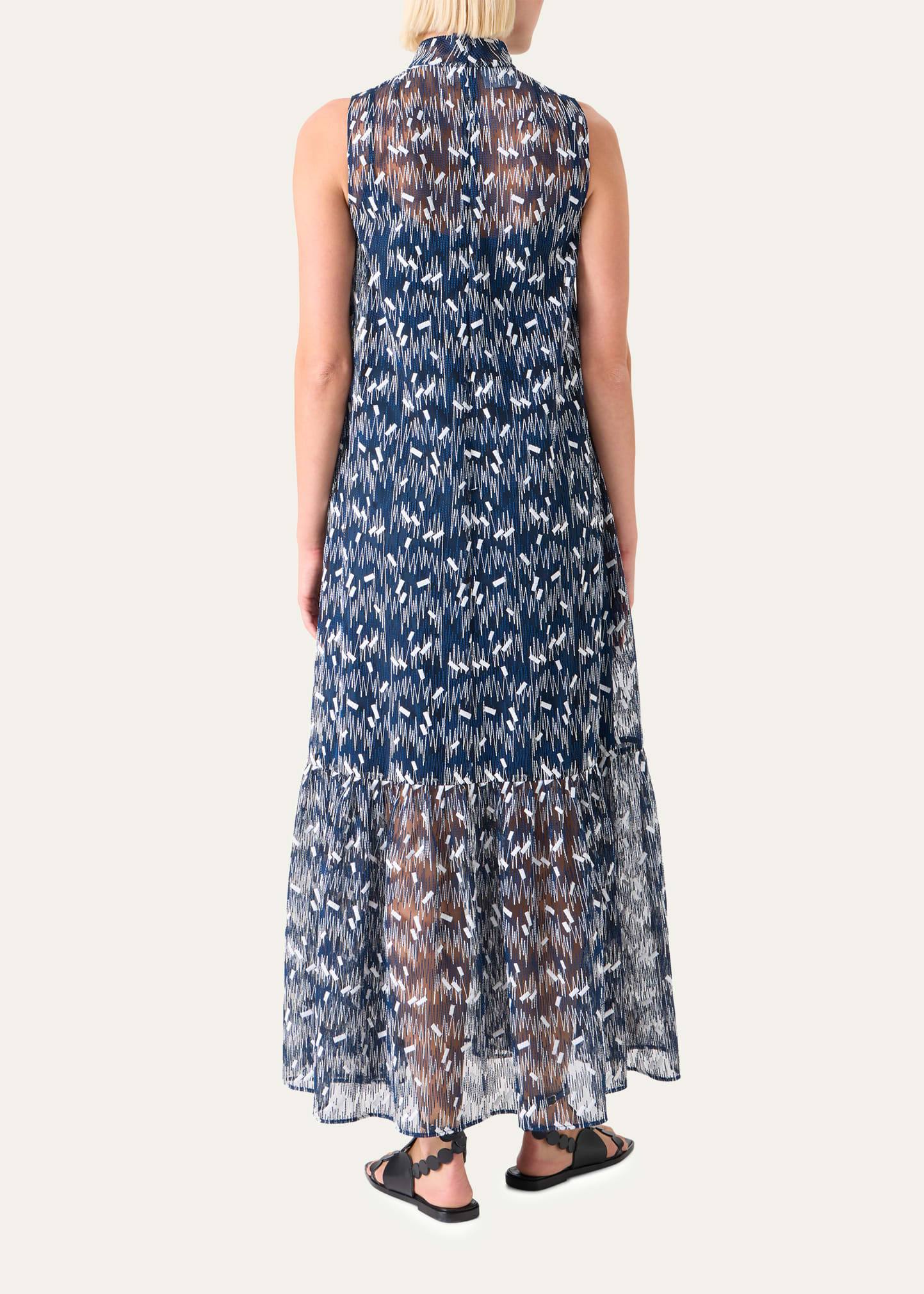 Akris punto Scribble Embroidered Tulle Sleeveless Maxi Dress