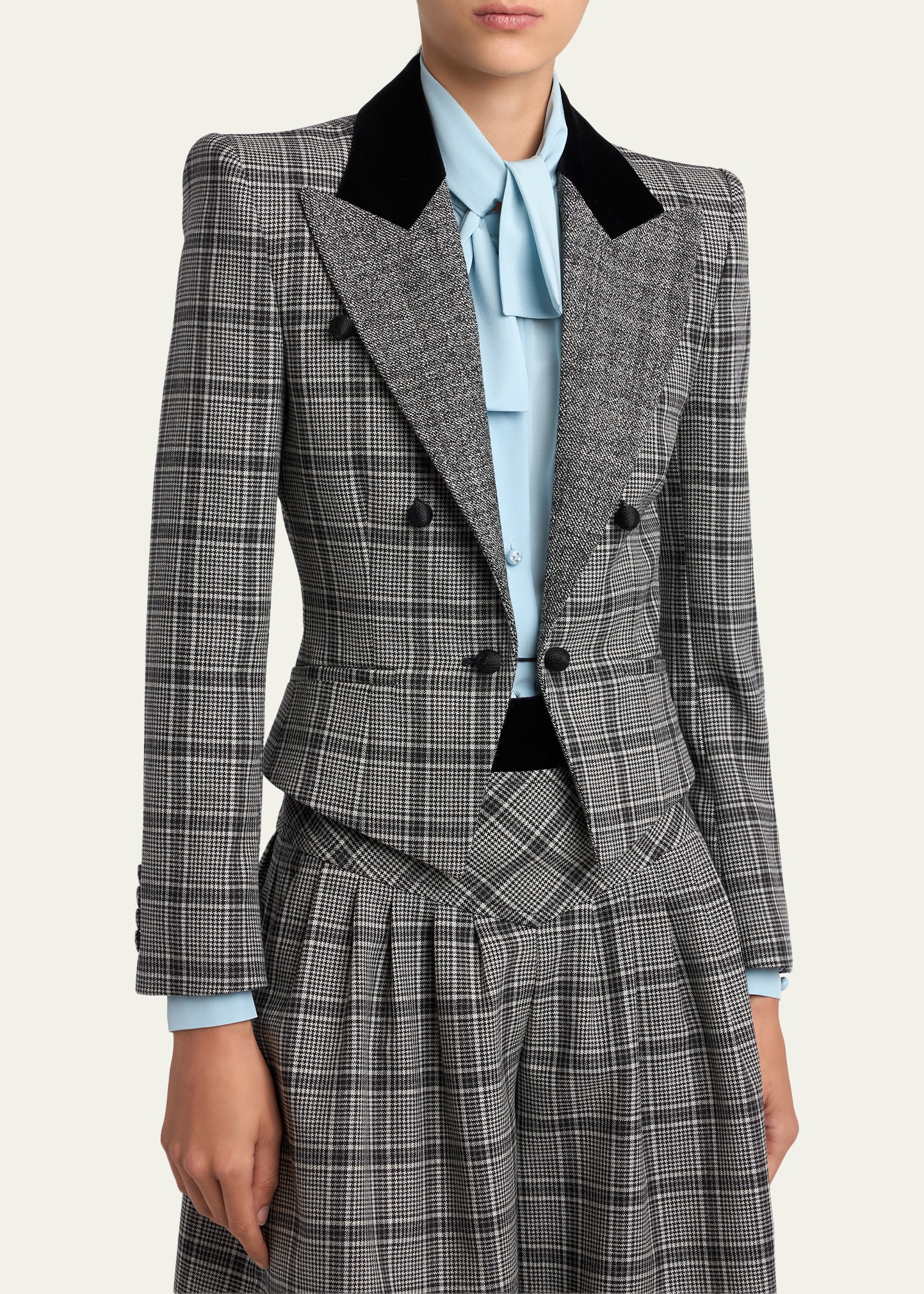 VALENTINO GARAVANI ダブルジャケット 54R Valentino Garavani Velvet-Trim Check Double-Breasted Jacket