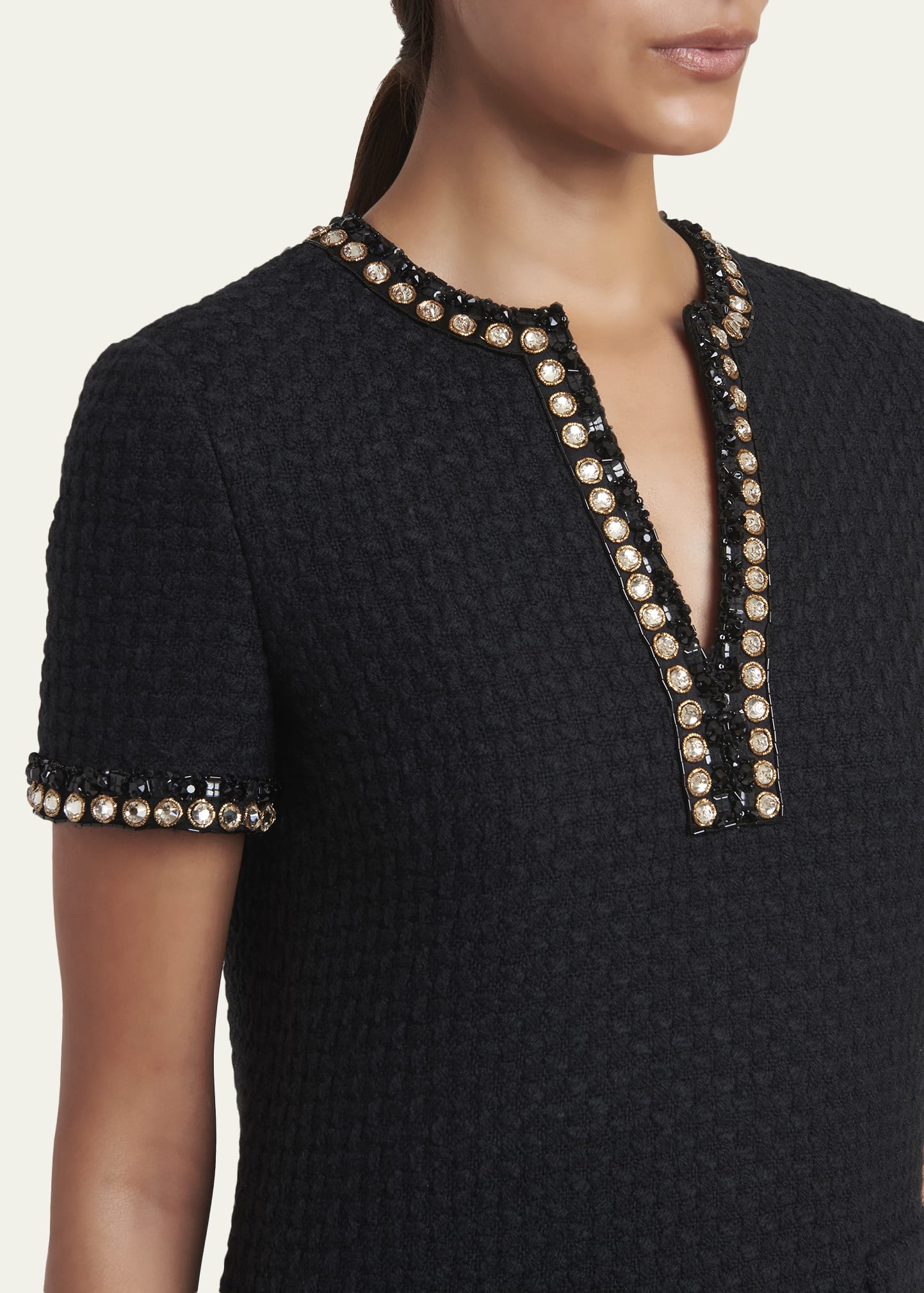 valentino rainbow crystal embellished short sleeve dress Valentino Garavani Crystal Jacquard Short-Sleeve Mini Dress