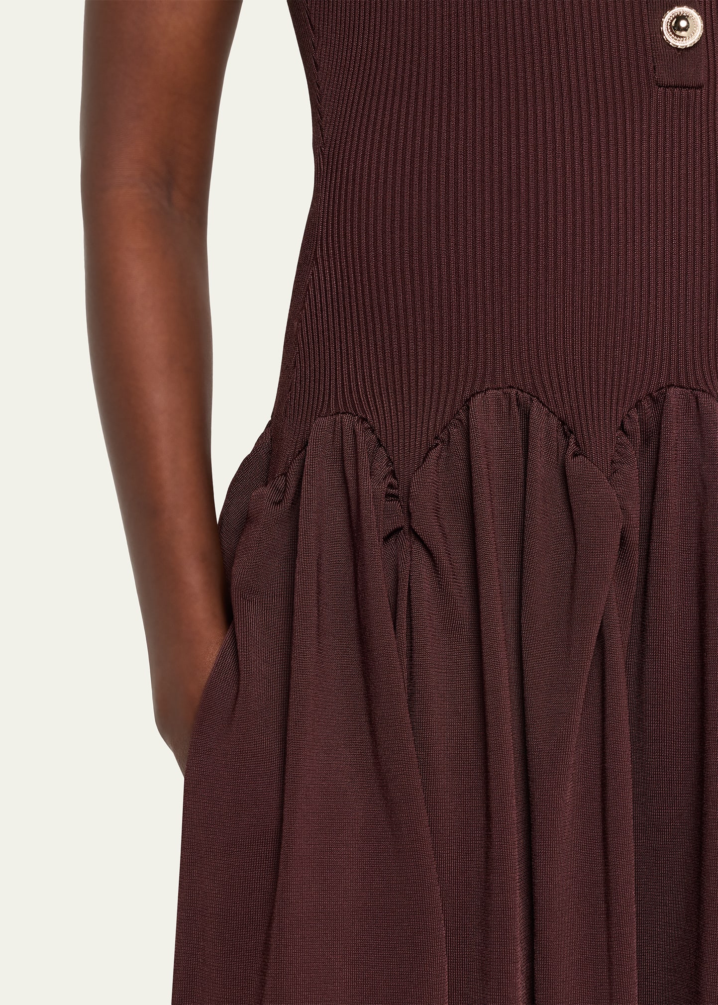 self portrait brown knit dress Brown Draped Knit Midi Dress – self-portrait-US