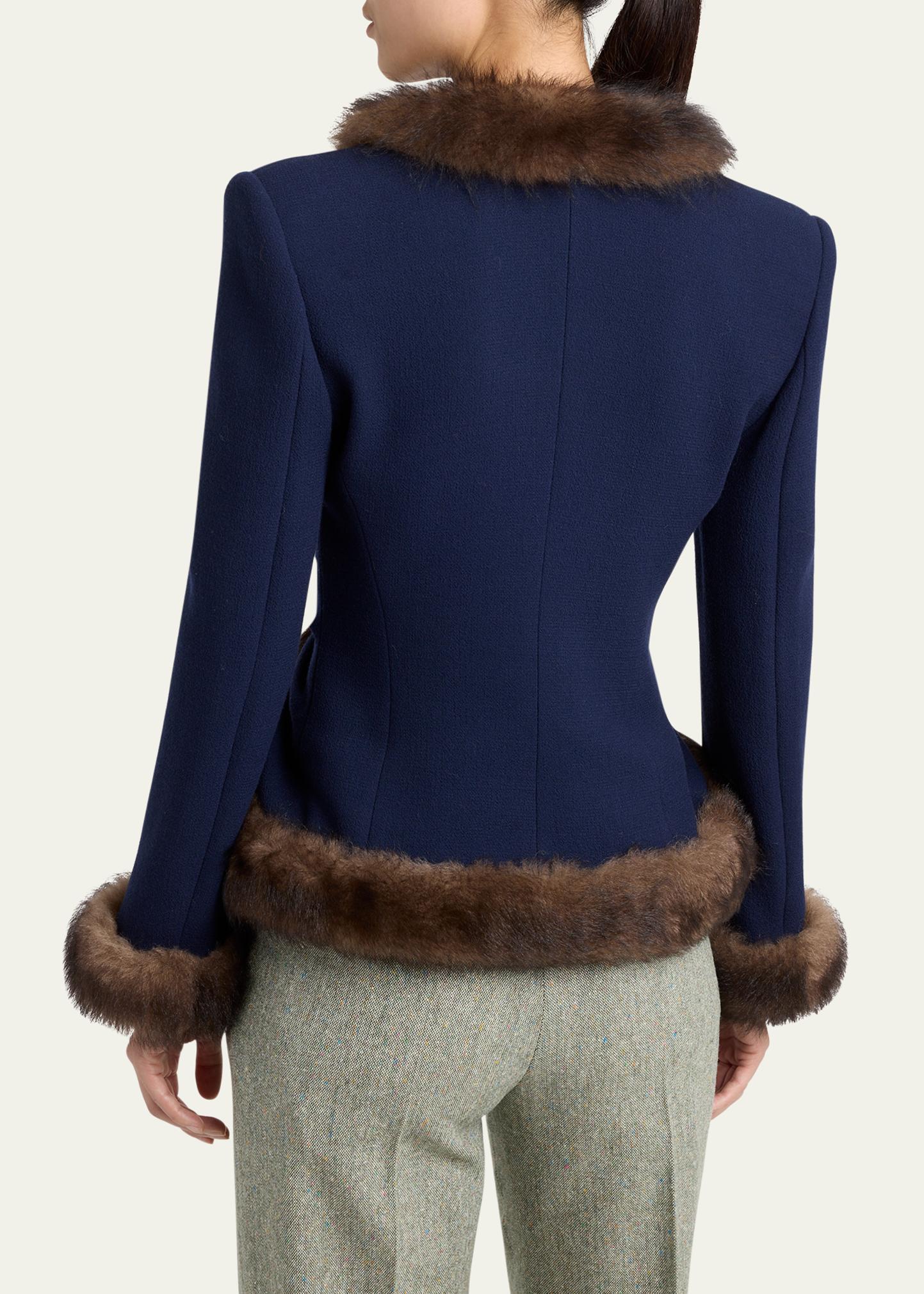 Valentino Garavani Wool Crepe Jacket with Shearling Trim