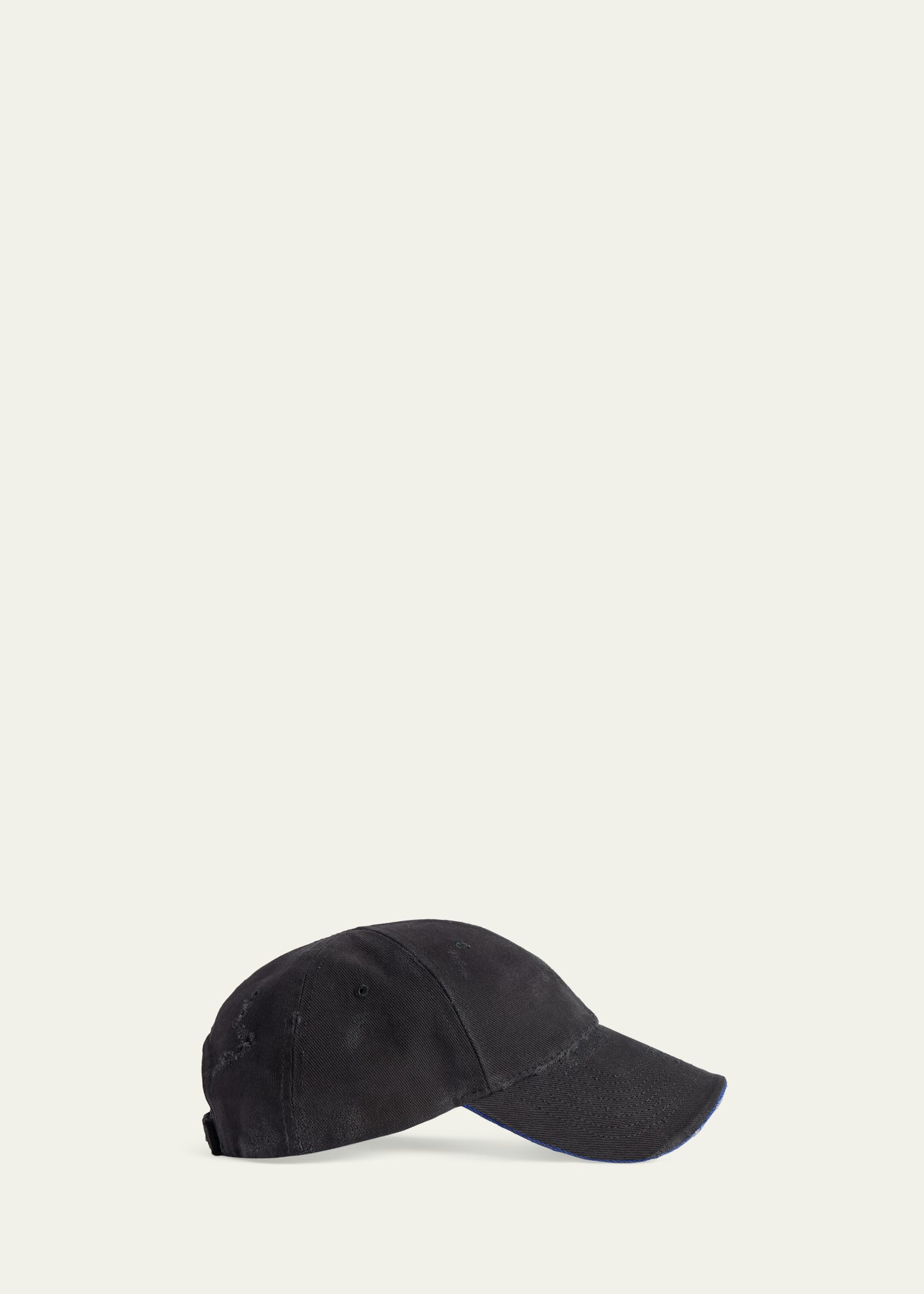 Balenciaga Men's Cotton Drill Distressed Tilted Logo Baseball Cap