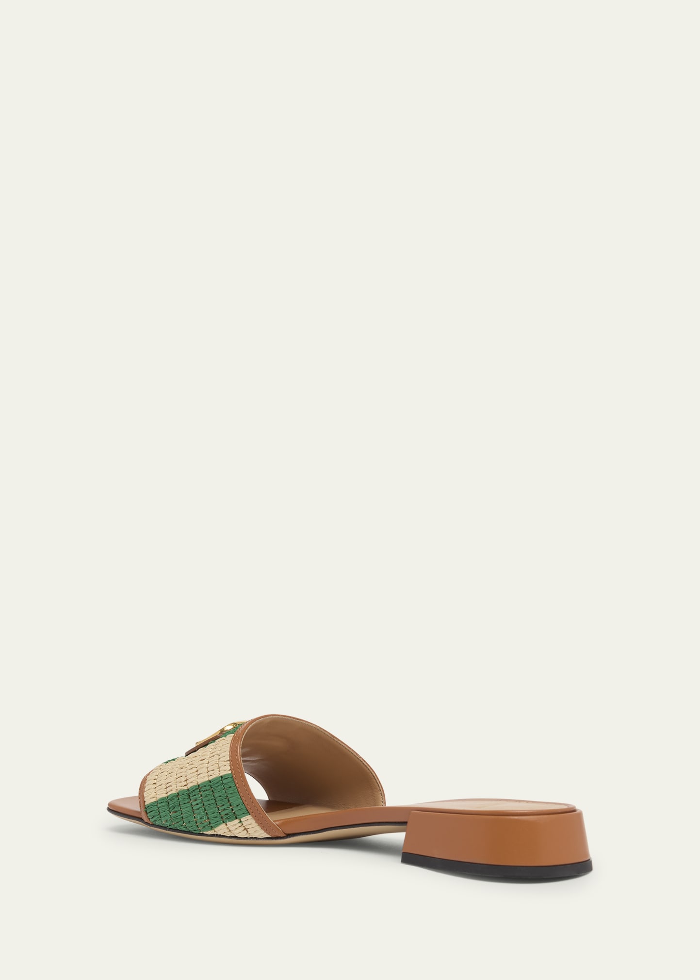 Valentino Garavani 20mm VLogo Leather and Striped Raffia Mule