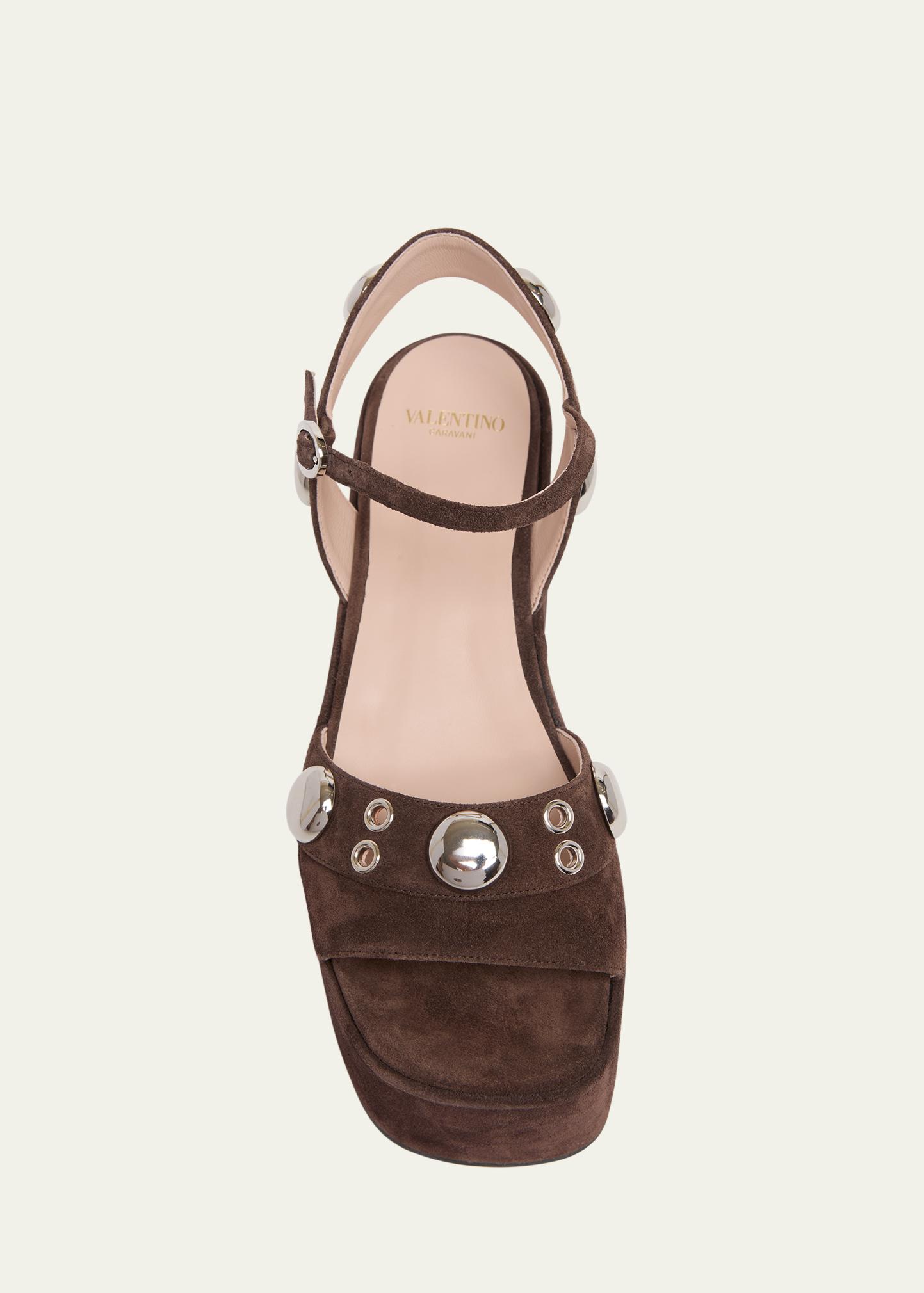 Valentino Garavani 80mm Studded Suede Platform Sandals - Bergdorf