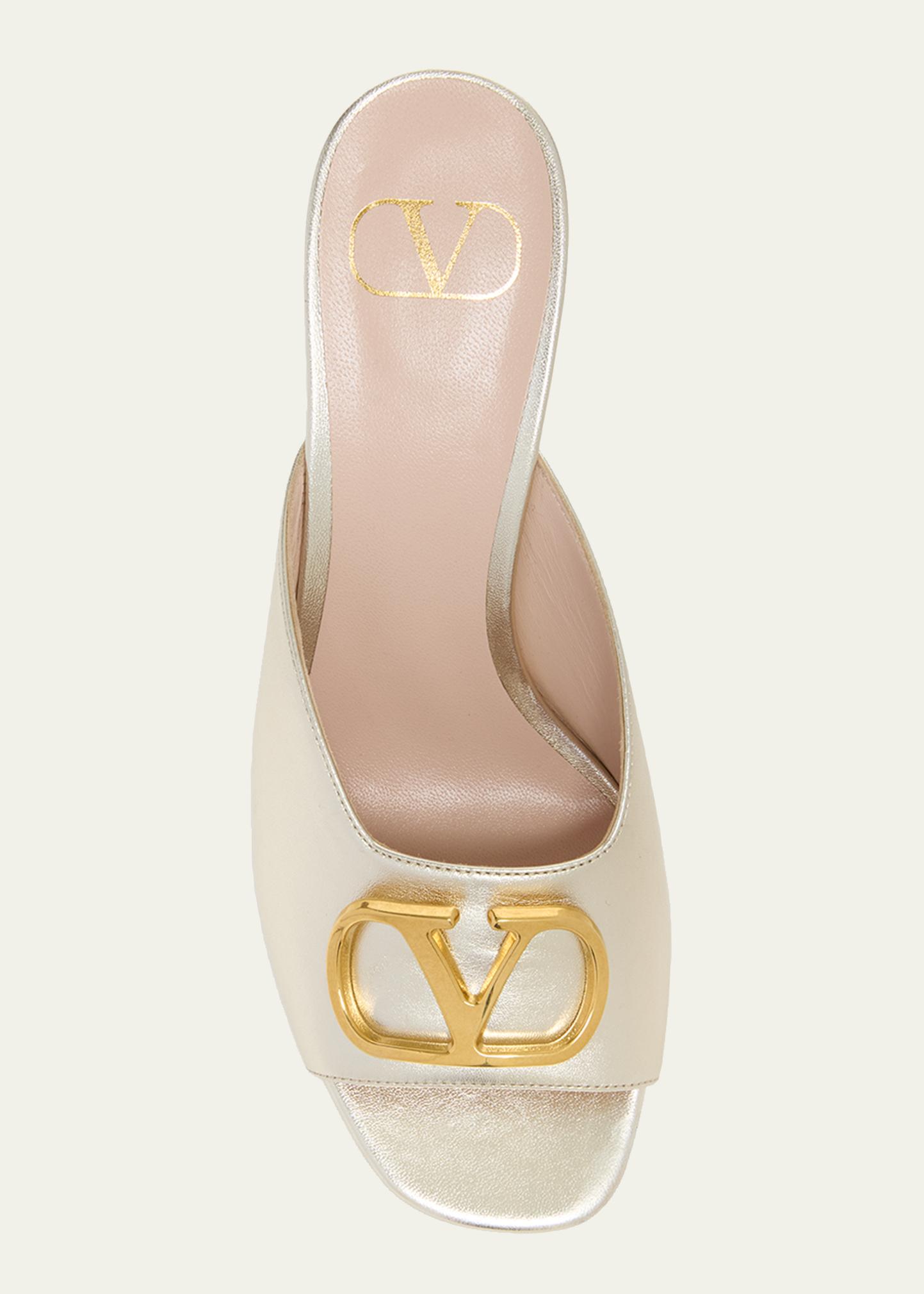 Valentino Garavani 80mm VLogo Signature Metallic Leather Mule