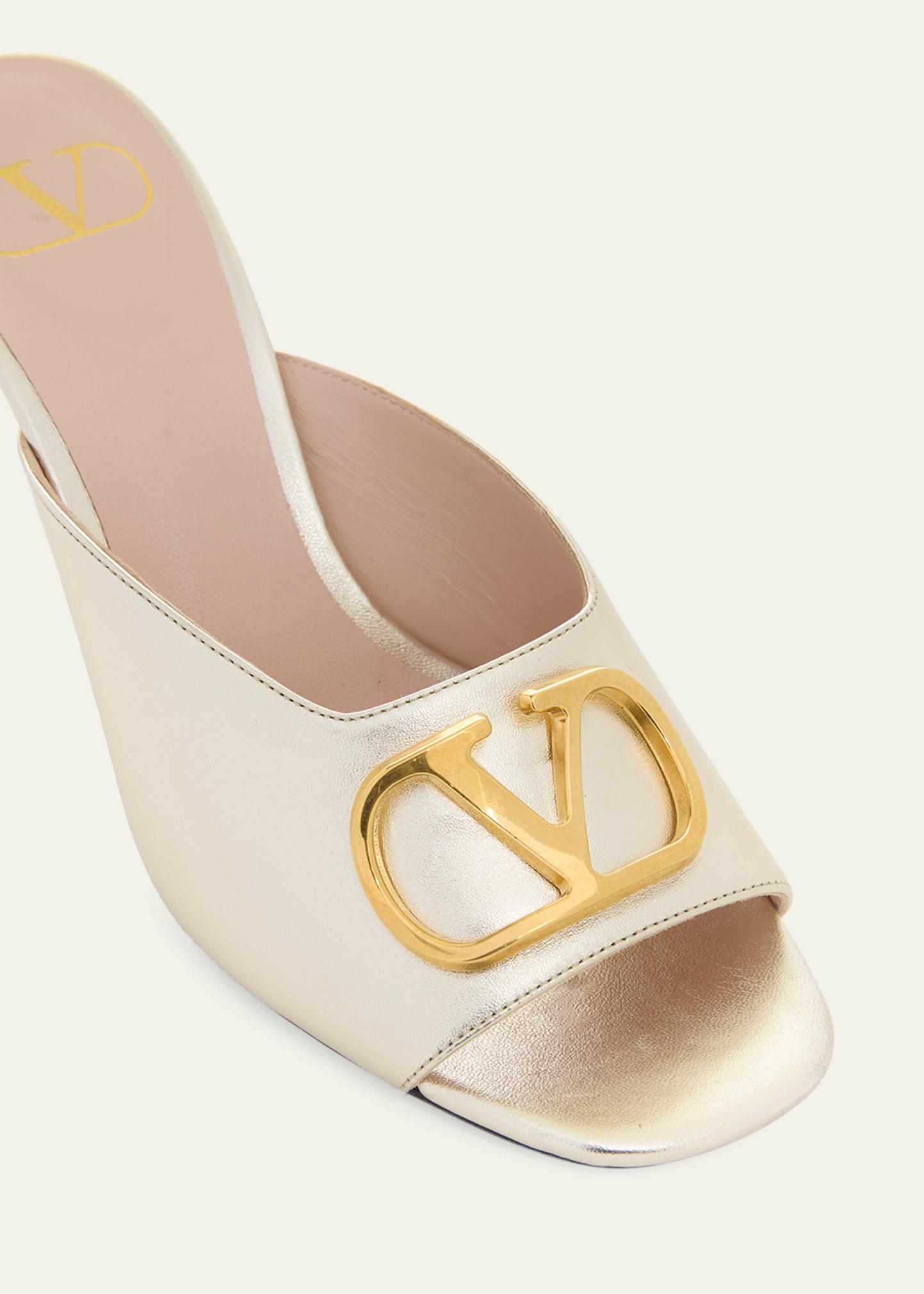 Valentino Garavani 80mm VLogo Signature Metallic Leather Mule