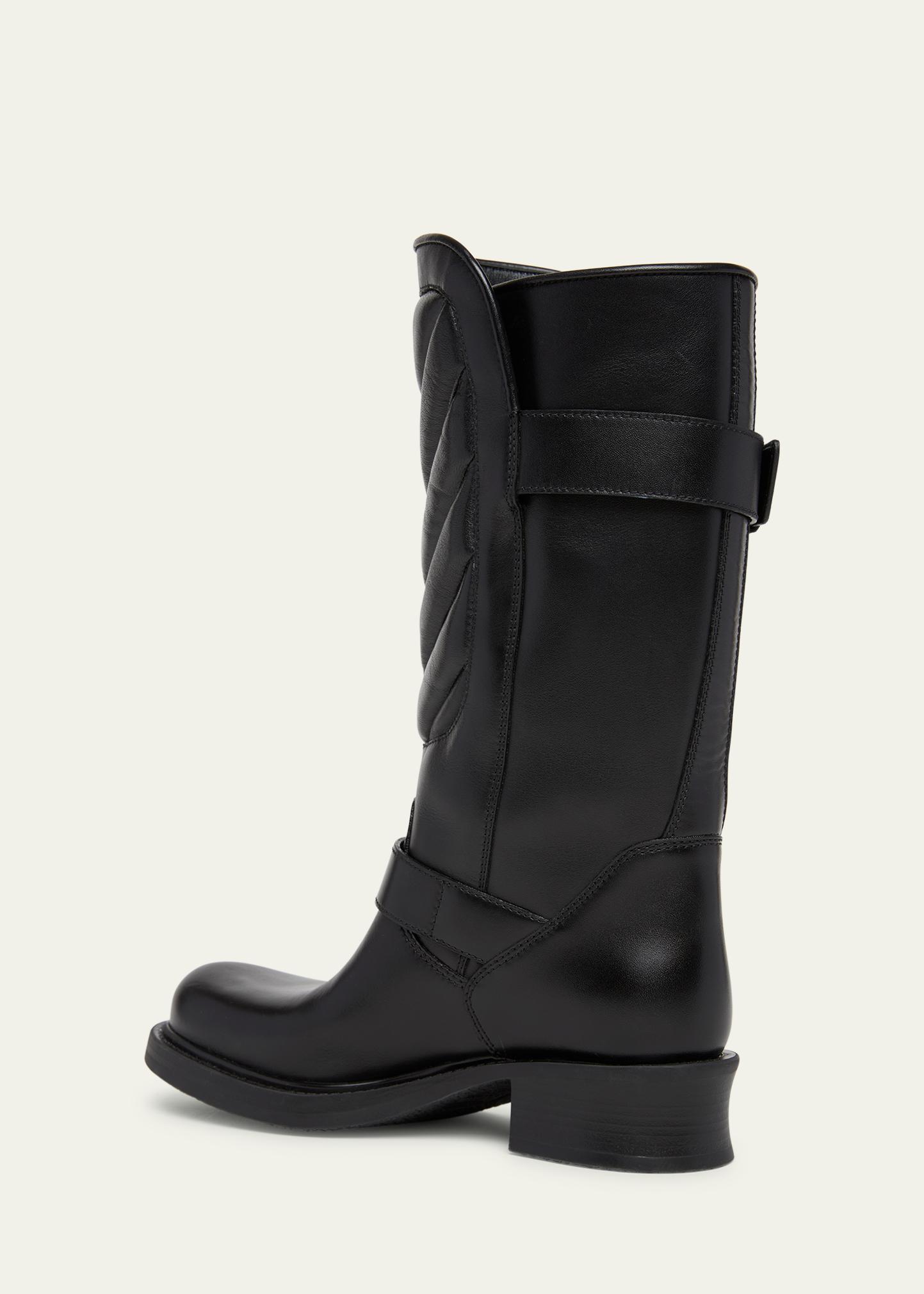Valentino Garavani 40mm Rayons Leather Mid-Calf Moto Boots