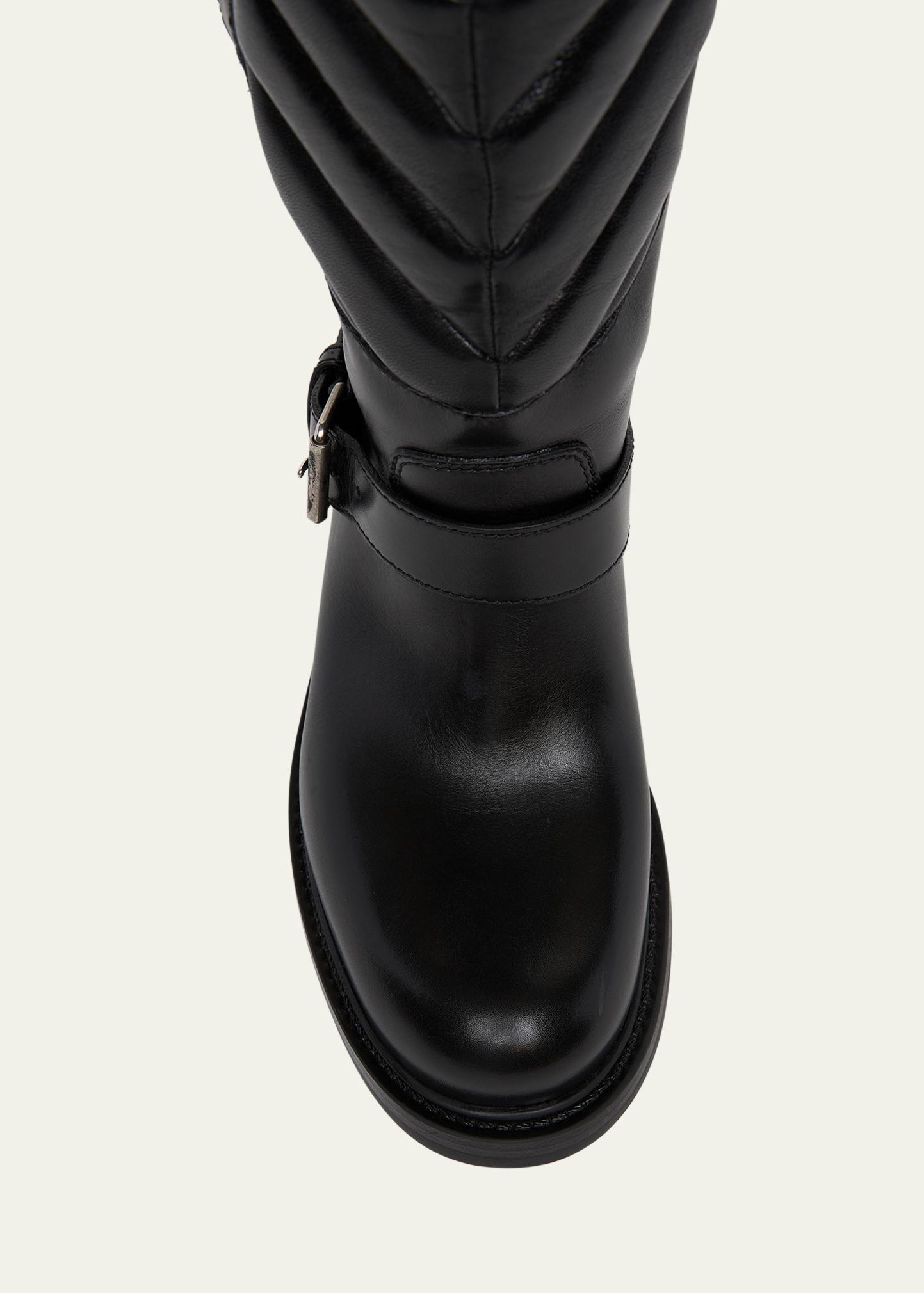 Valentino Garavani 40mm Rayons Leather Mid-Calf Moto Boots
