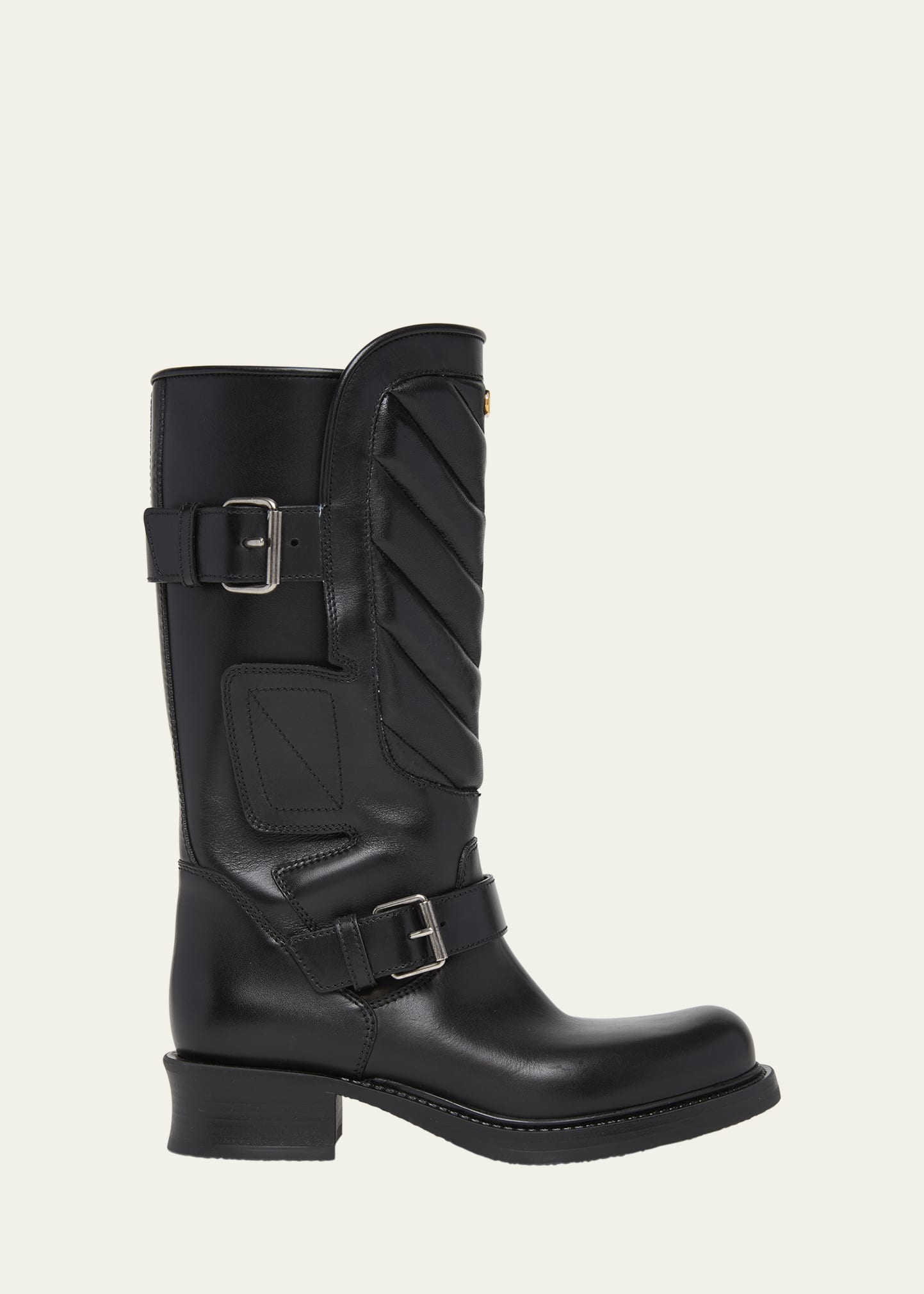 ミンミン　VALENTINO ロングブーツ　サイズ37 Valentino Garavani 40mm Rayons Leather Mid-Calf Moto Boots
