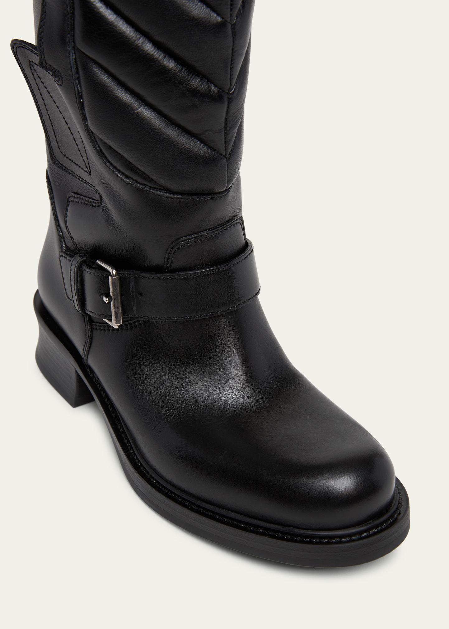 Valentino Garavani 40mm Rayons Leather Mid-Calf Moto Boots