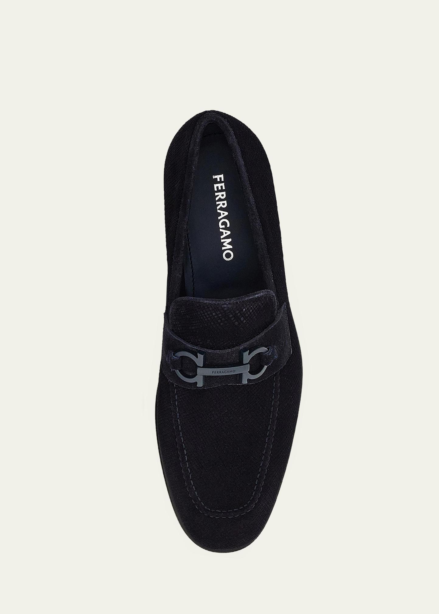 Ferragamo Men's Foster Textured Suede Gancini Bit Loafers