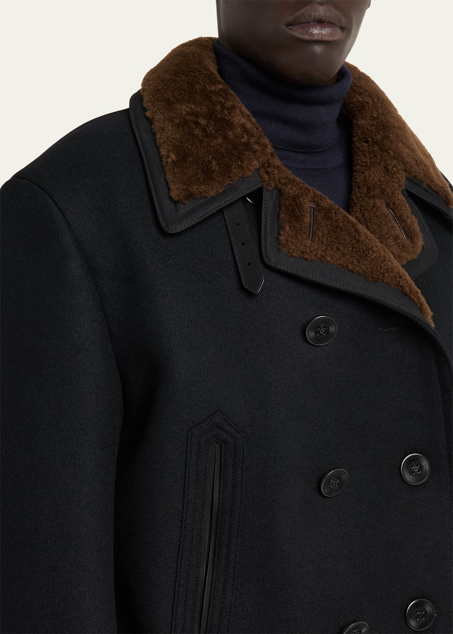TOM FORD Men's Melton Wool Shearling Double-Breasted Peacoat