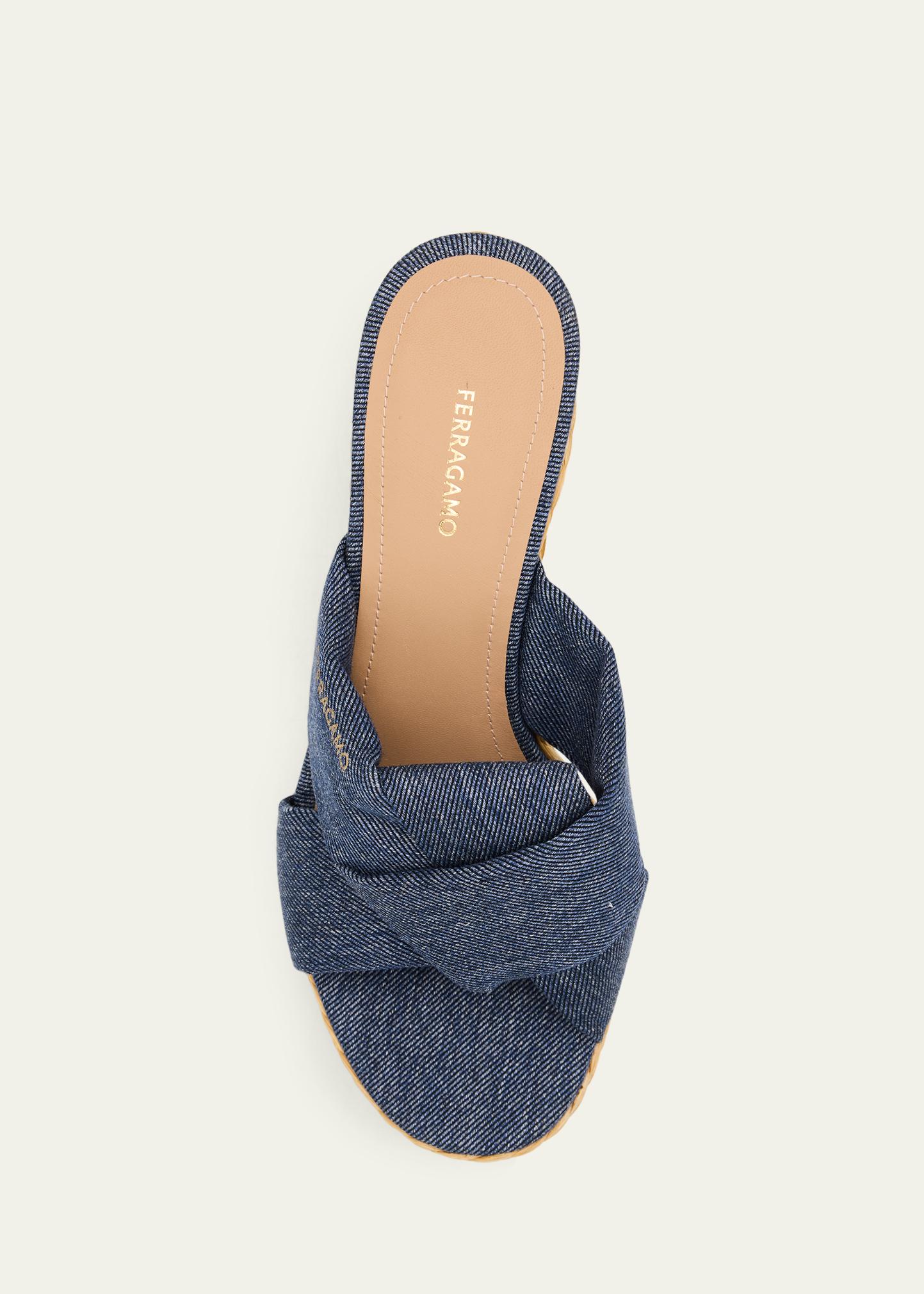 Ferragamo 85mm Douglas Platform Denim Mule Sandals - Bergdorf Goodman