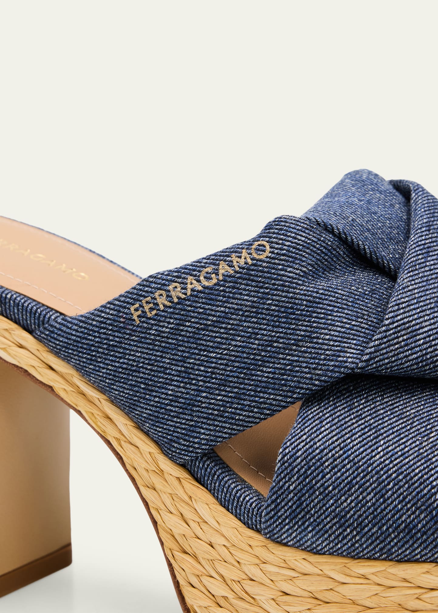 Ferragamo 85mm Douglas Platform Denim Mule Sandals - Bergdorf Goodman