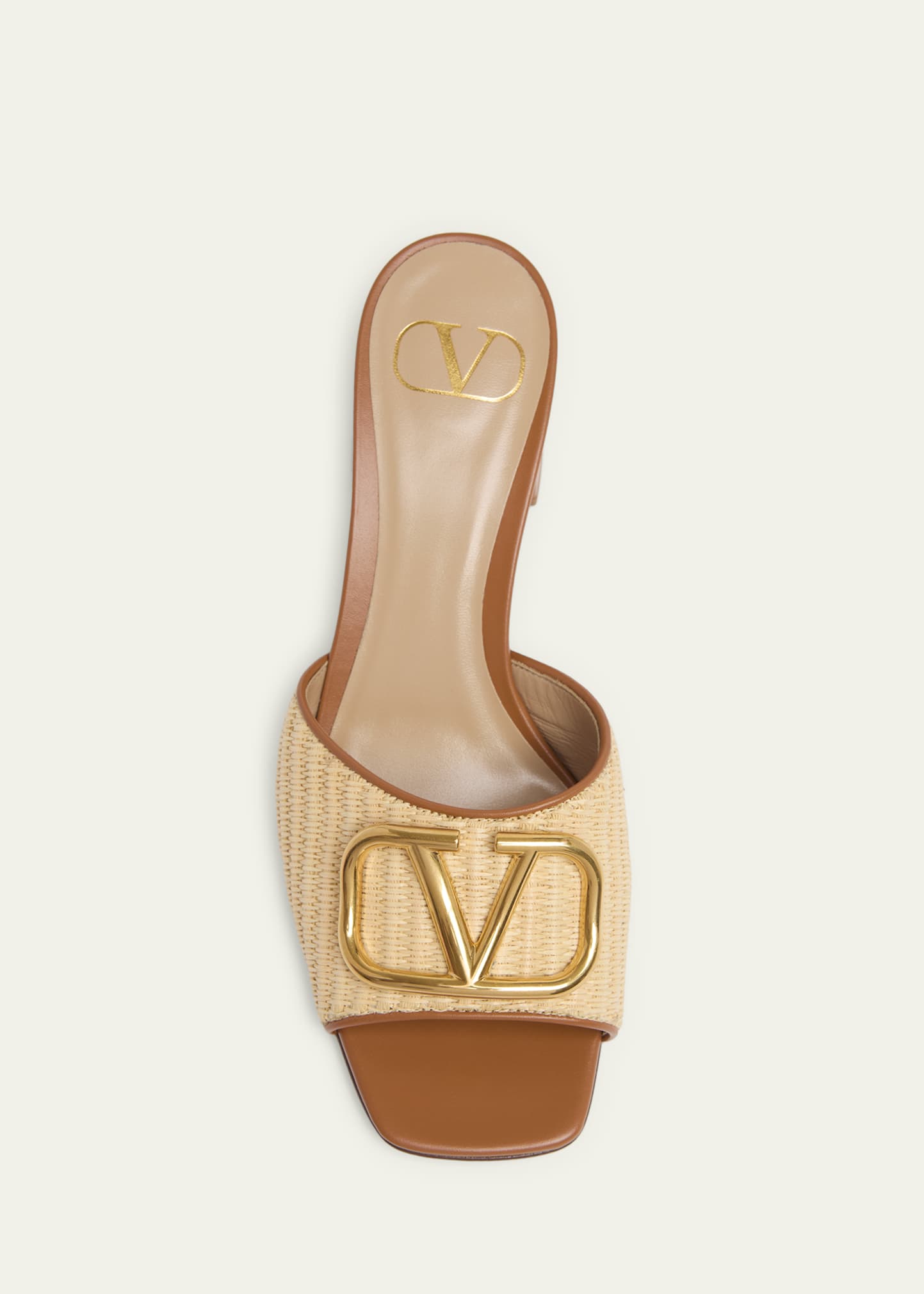 Valentino Garavani VLogo Signature Leather and Raffia Mule Sandals