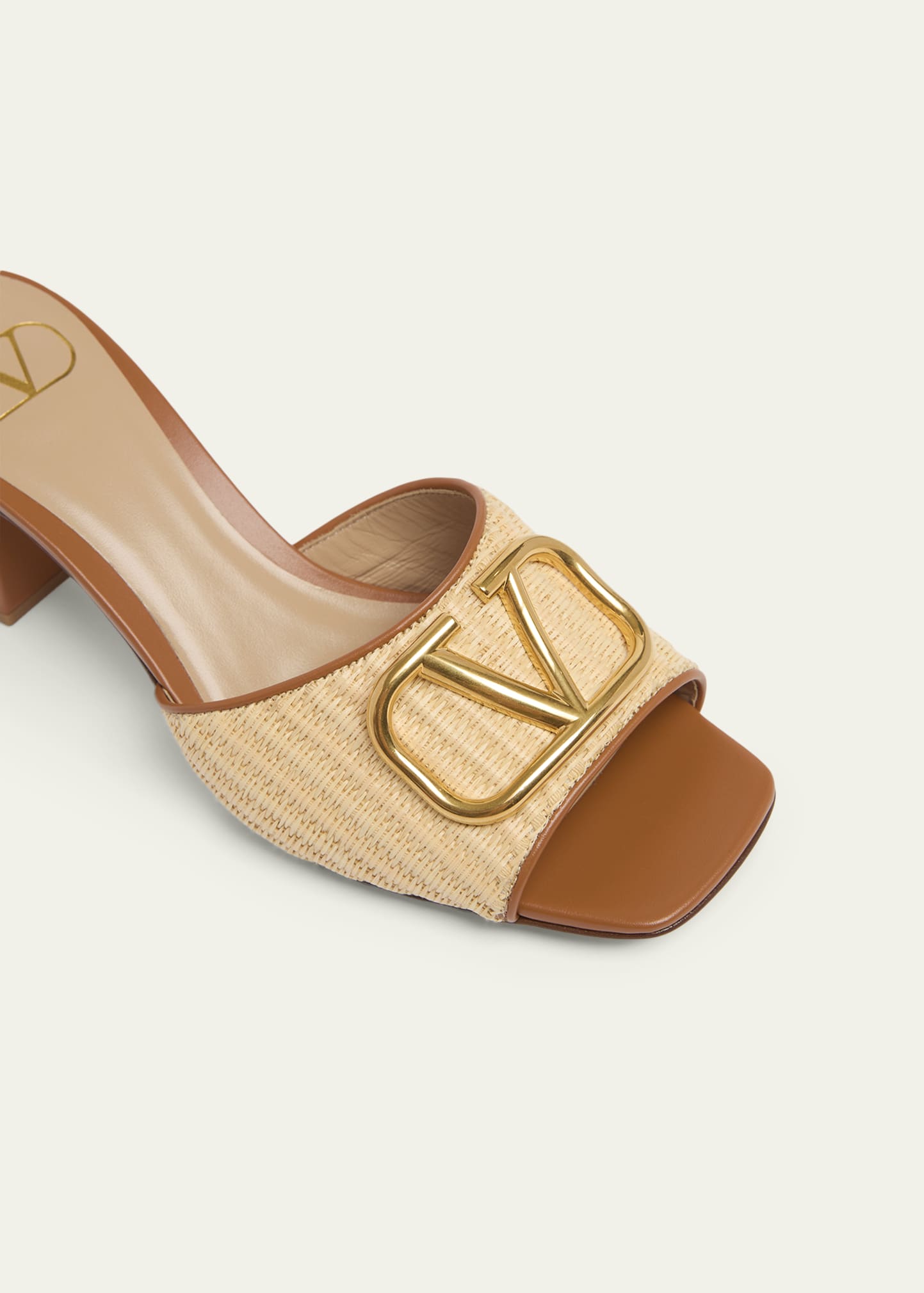 Valentino Garavani VLogo Signature Leather and Raffia Mule Sandals