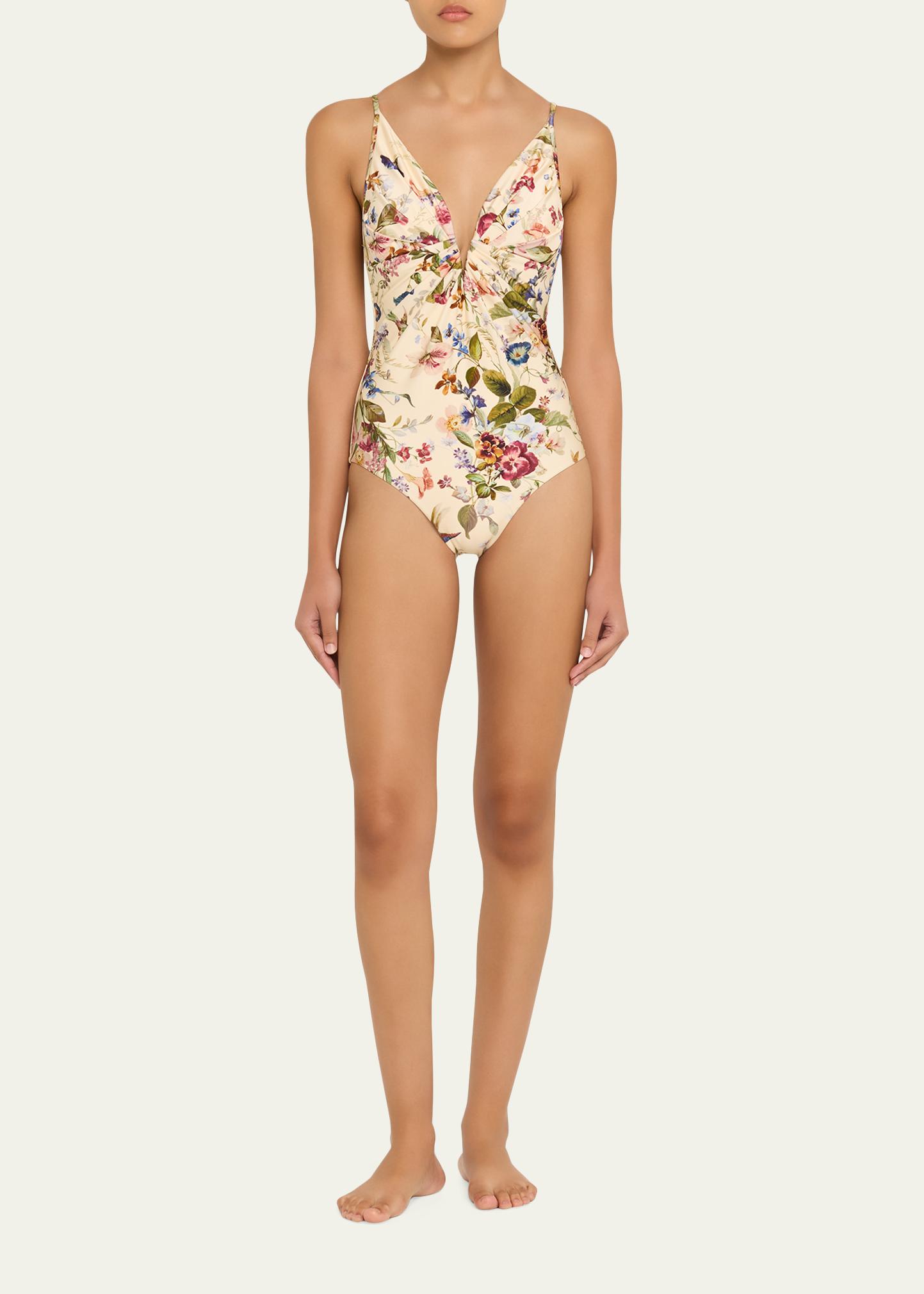 Zimmermann Patience Tuck Plunge One-Piece Swimsuit - Bergdorf Goodman