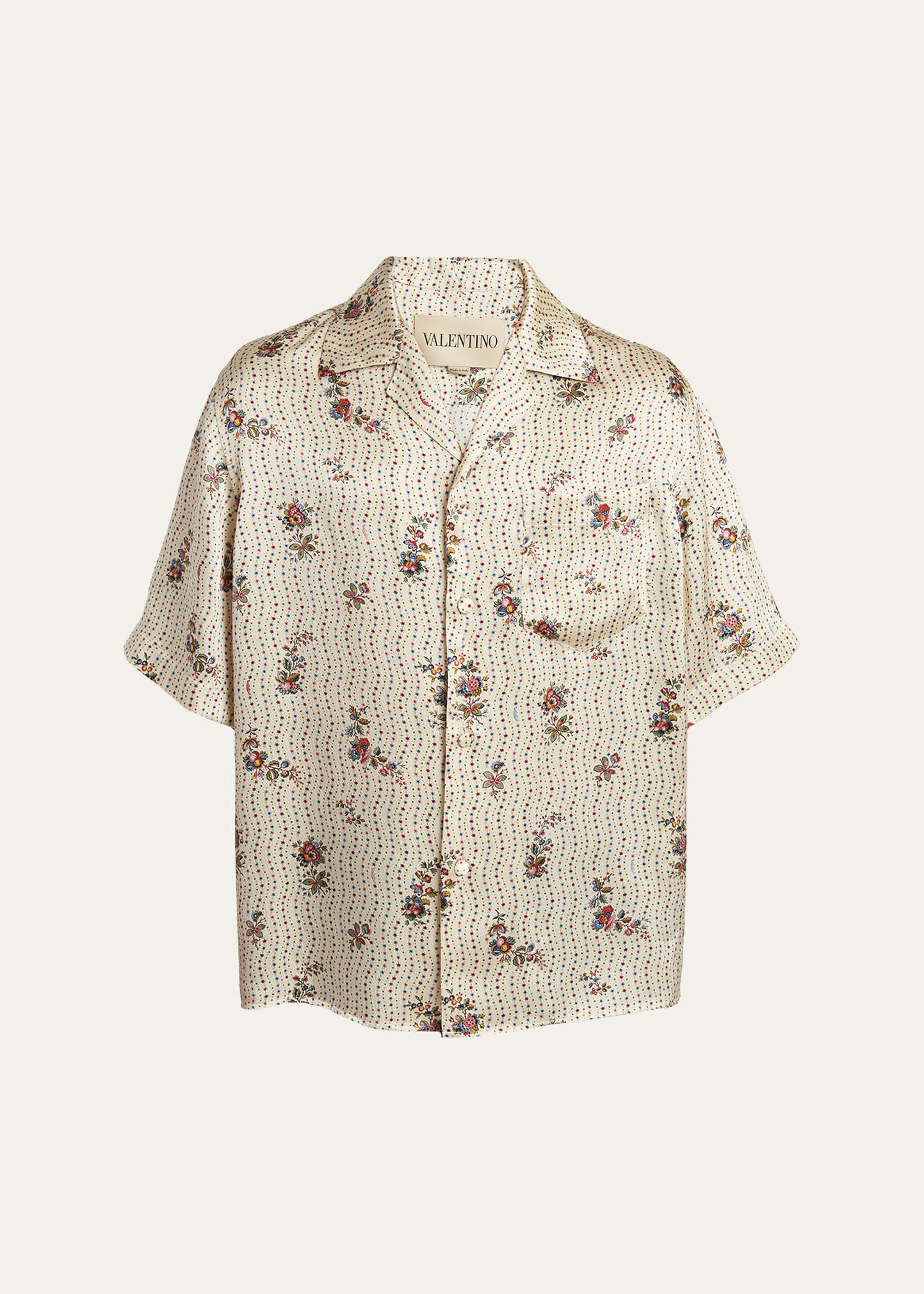 Valentino Garavani Men's Silk Papier Floral Boxy-Fit Bowling Shirt