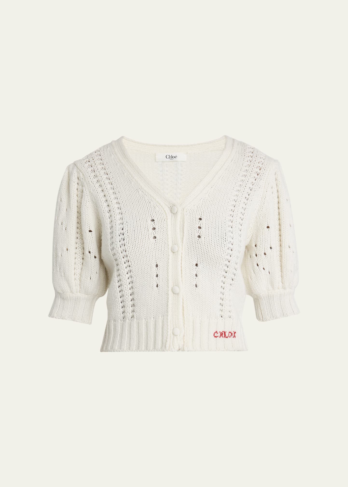 Chloe Wool & Cashmere Cropped Puff-Sleeve Cardigan - Bergdorf Goodman