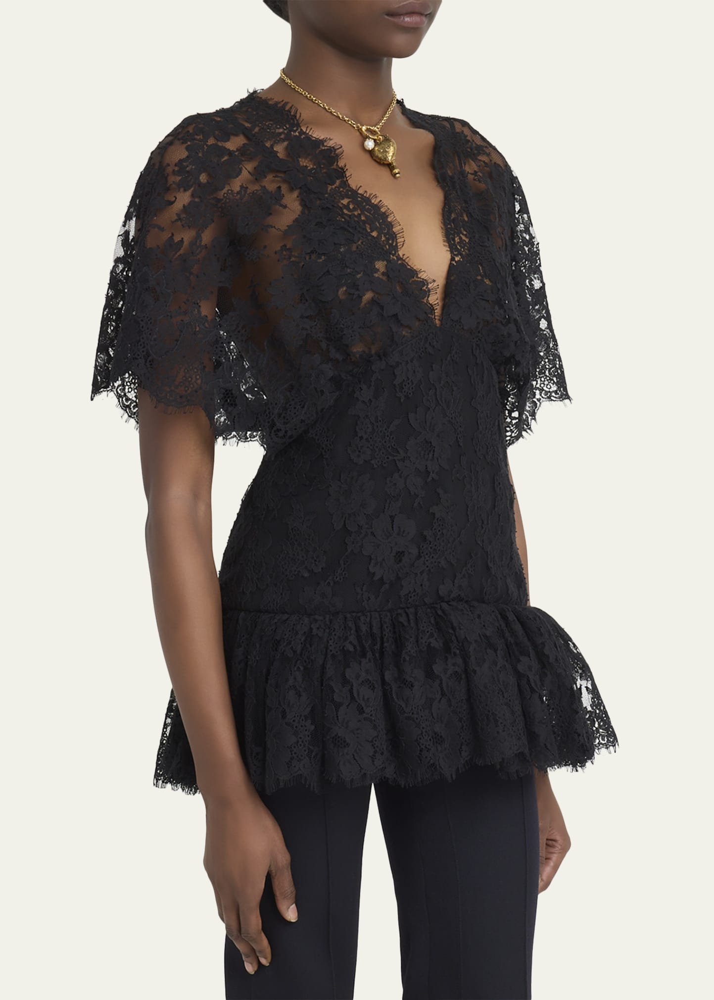 Chloe Lace Short-Sleeve Ruffle Top - Bergdorf Goodman
