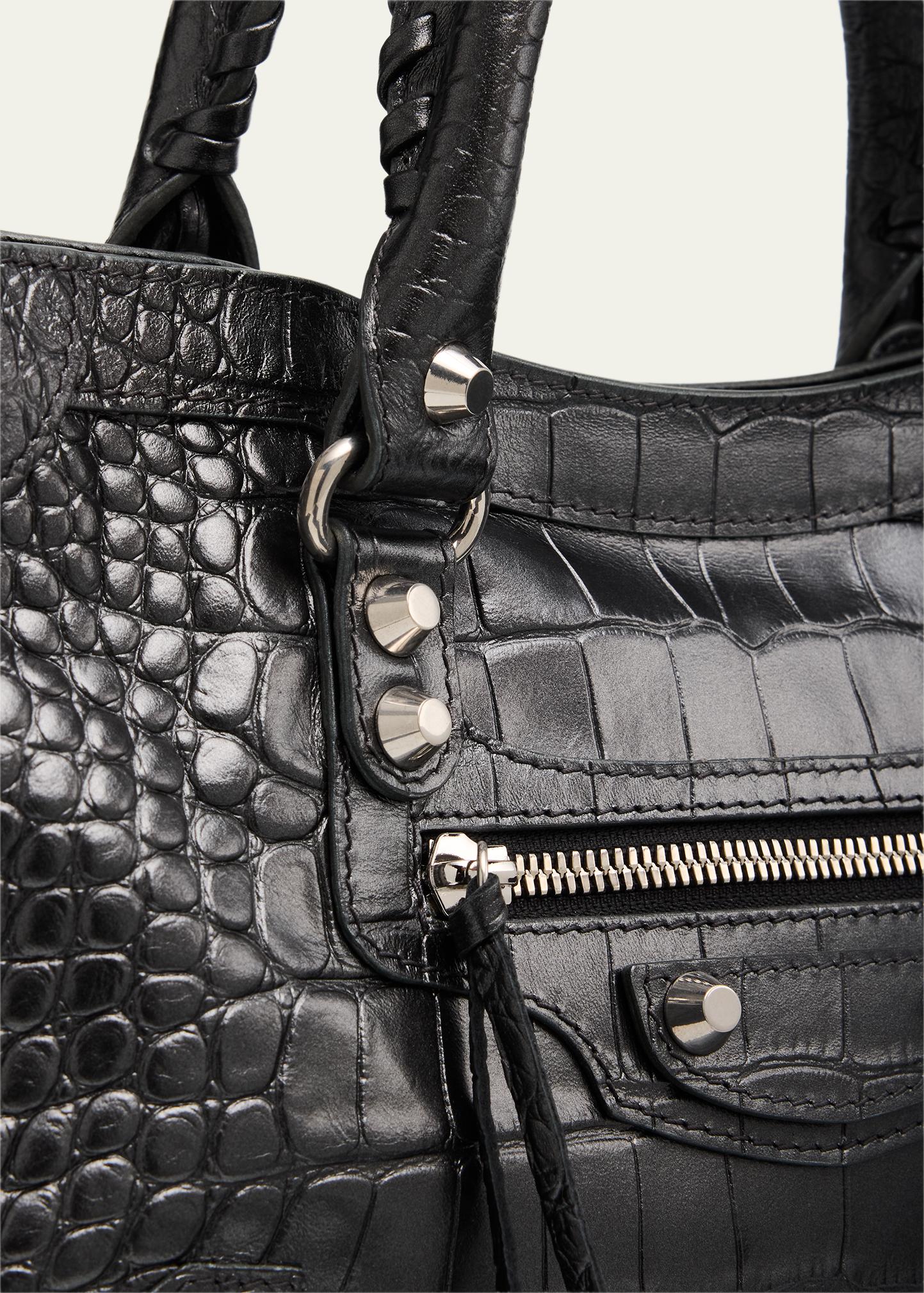 Balenciaga Le City Small Croc-Embossed Leather Top-Handle Bag