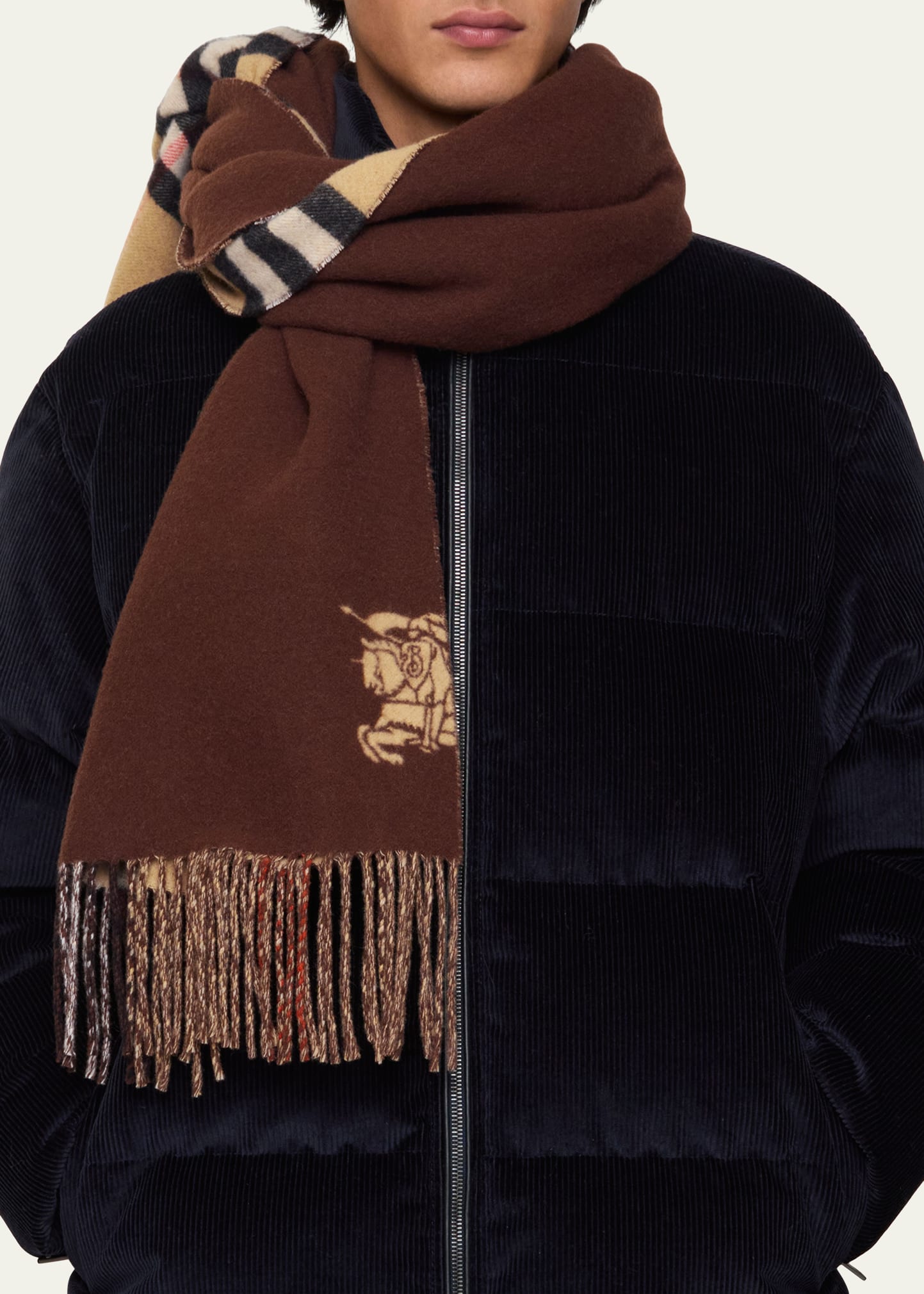 Burberry Men's Reversible Cashmere EKD Check Scarf - Bergdorf Goodman