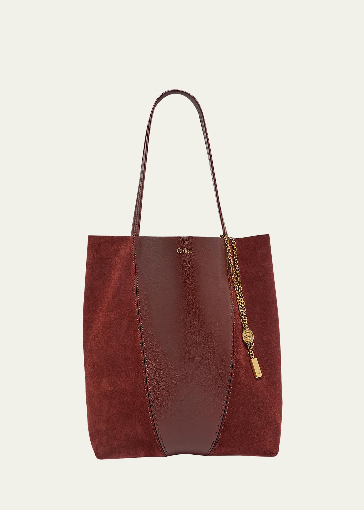 Chloé ワインレッド ハンドバッグ Chloe Spin Tote Bag in Grain Leather & Suede - Bergdorf Goodman