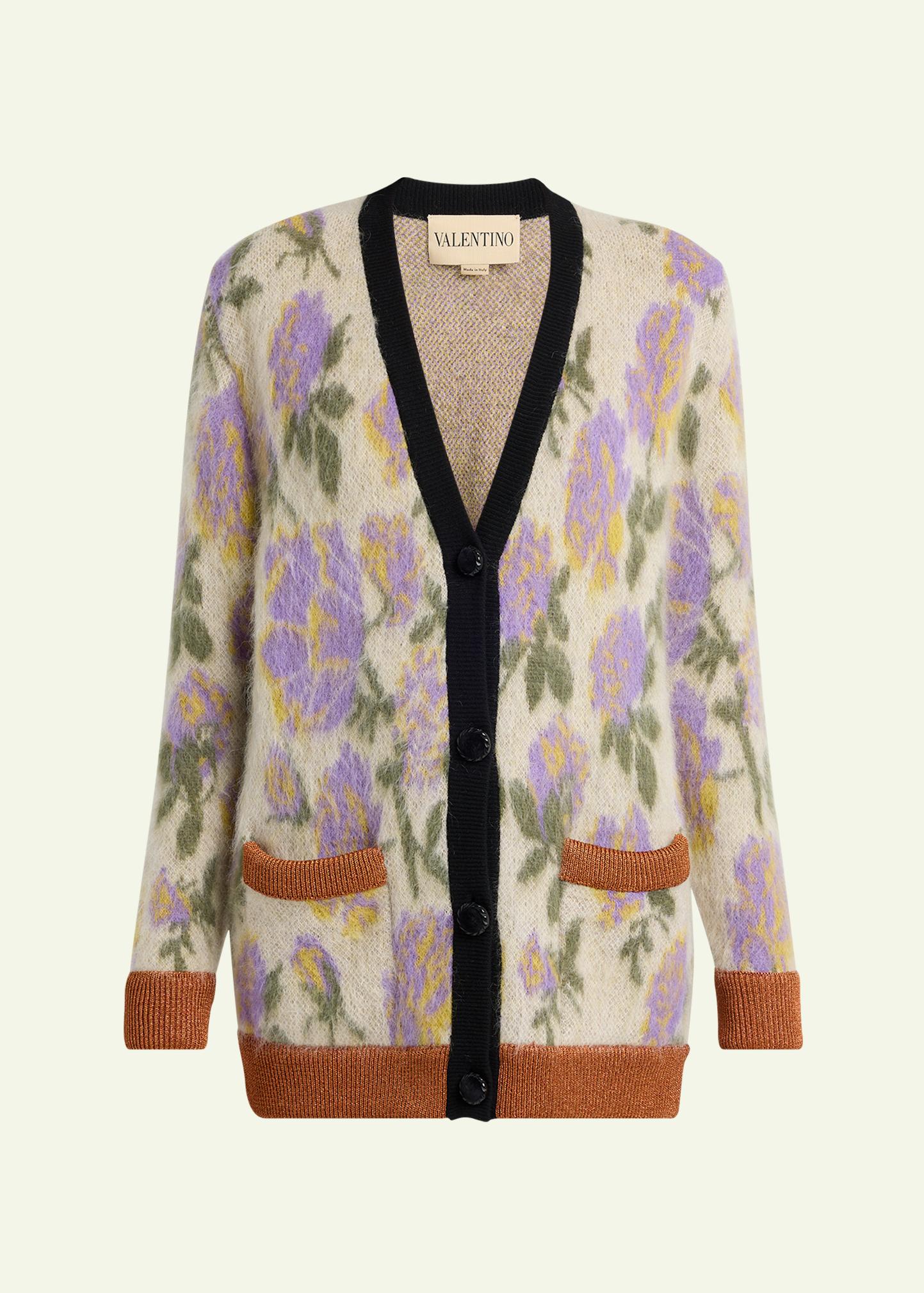 Valentino Garavani Floral-Print Mohair V-Neck Cardigan - Bergdorf