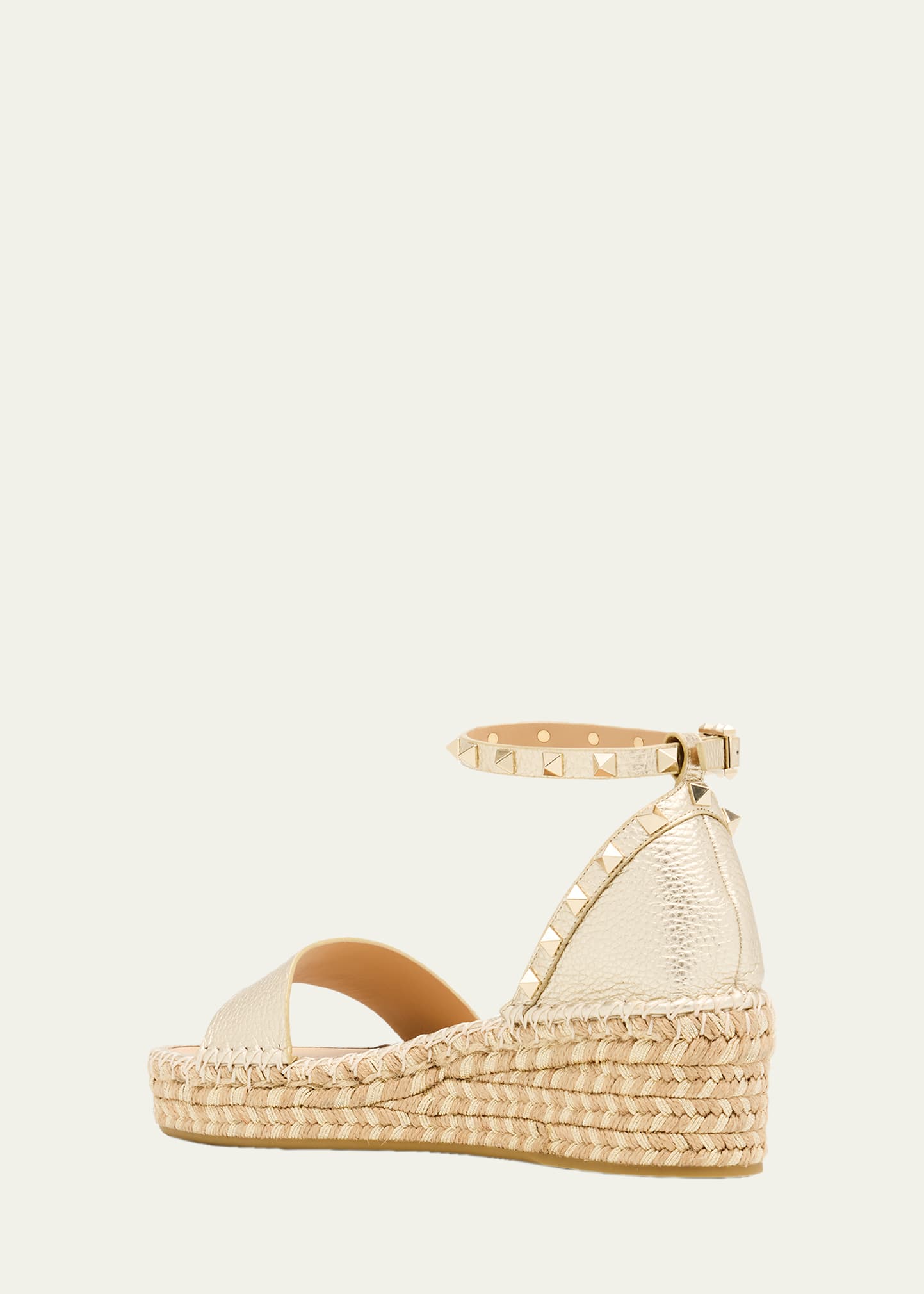 Valentino Garavani 55mm Rockstud Metallic Leather Wedge Espadrille