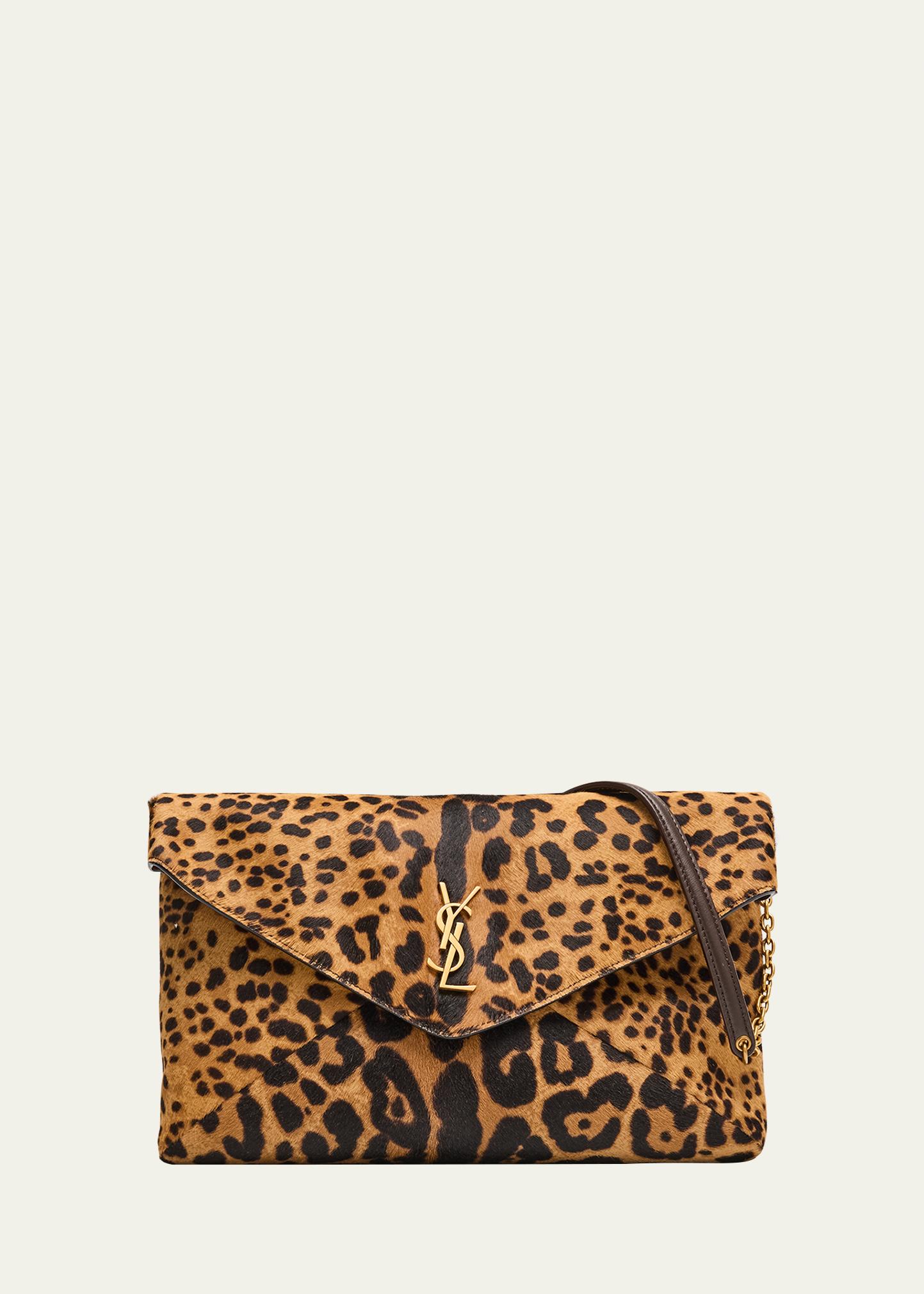 Saint Laurent YSL Envelope Flap Shoulder Bag in Leopard-Print Calf 