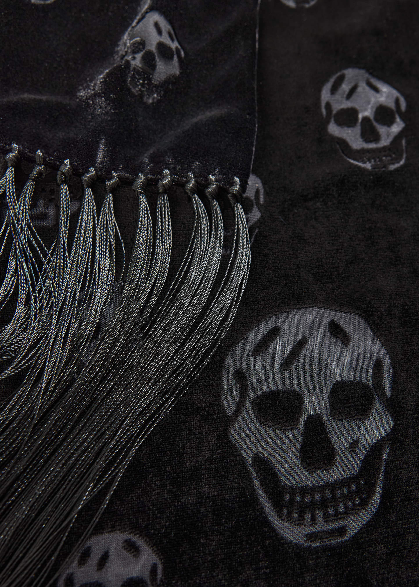 McQueen Classic Skull Velvet Fringe Scarf - Bergdorf Goodman
