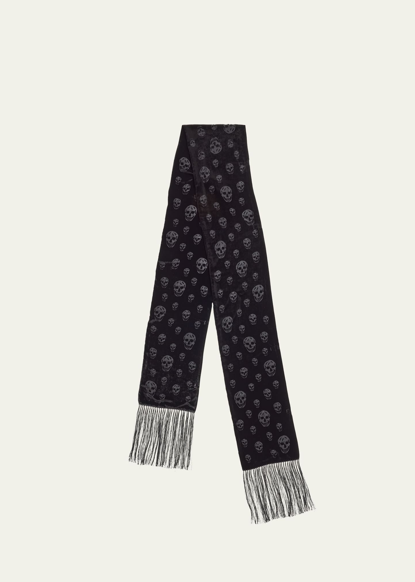 McQueen Classic Skull Velvet Fringe Scarf - Bergdorf Goodman