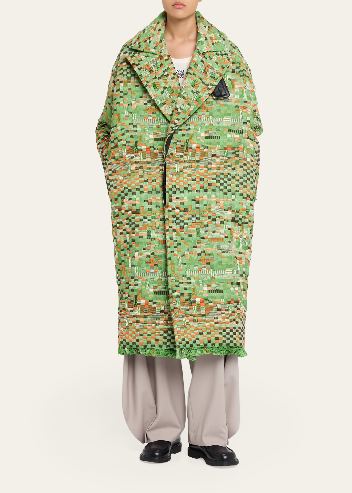 Loewe Oversized Patchwork Check Single-Breasted Coat - Bergdorf
