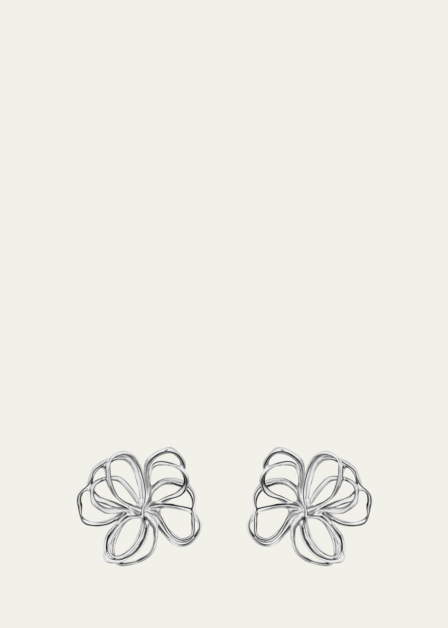 Oscar De La Renta Wire Flower Stud Earrings, Silver