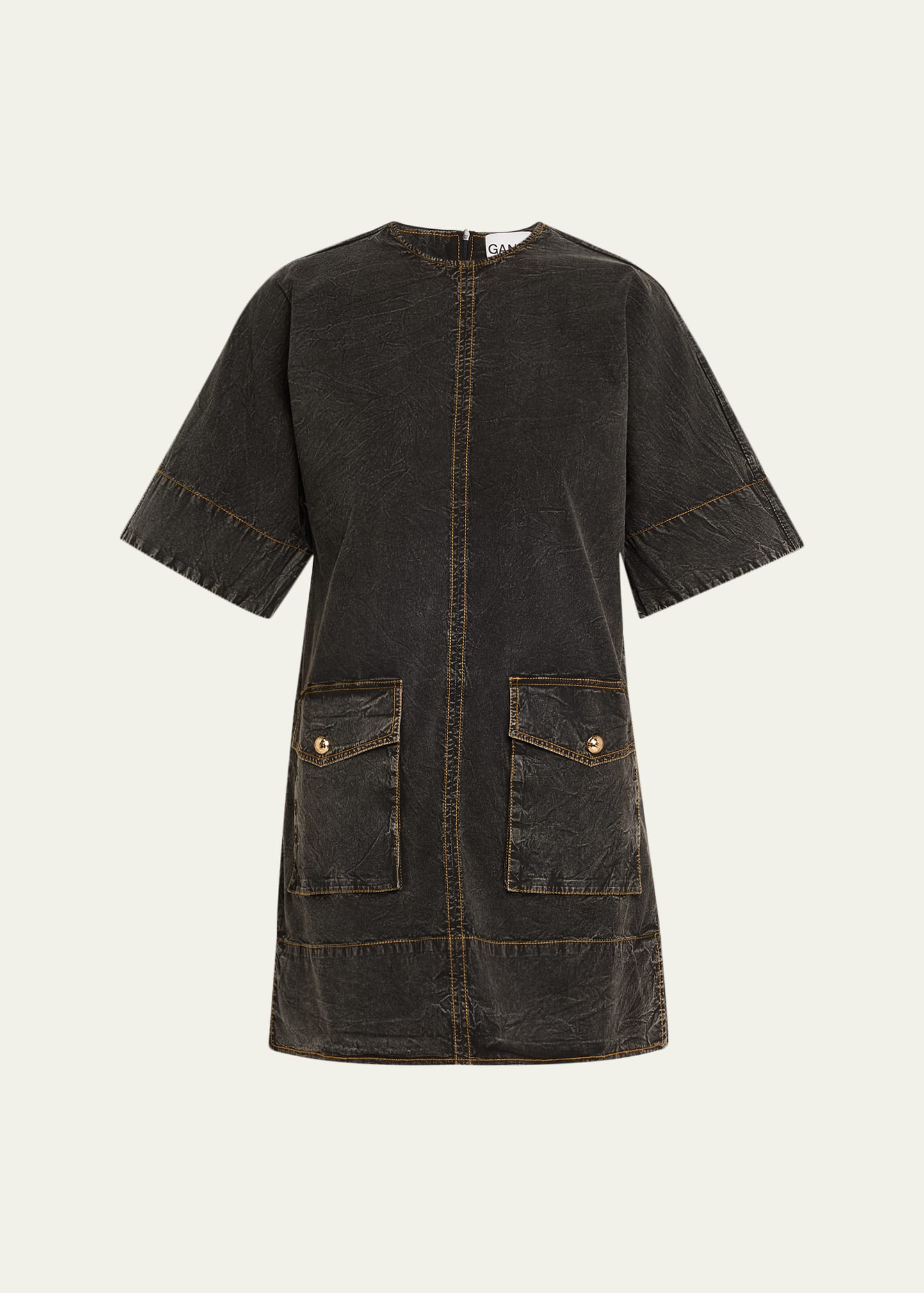 ganni cult denim mini dress Ganni Crinkled Future Denim Mini Dress